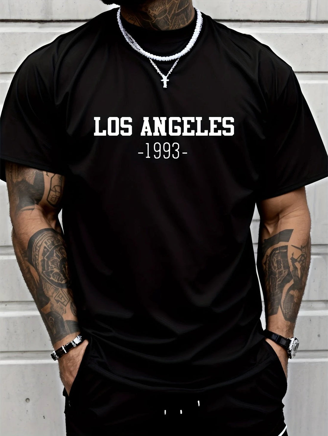 Los Angeles Graphic Men's Short Sleeved T-shirt, Comfortable Stretch Fashionable Summer T-shirt, Casual Daily Style Fashionable Clothing