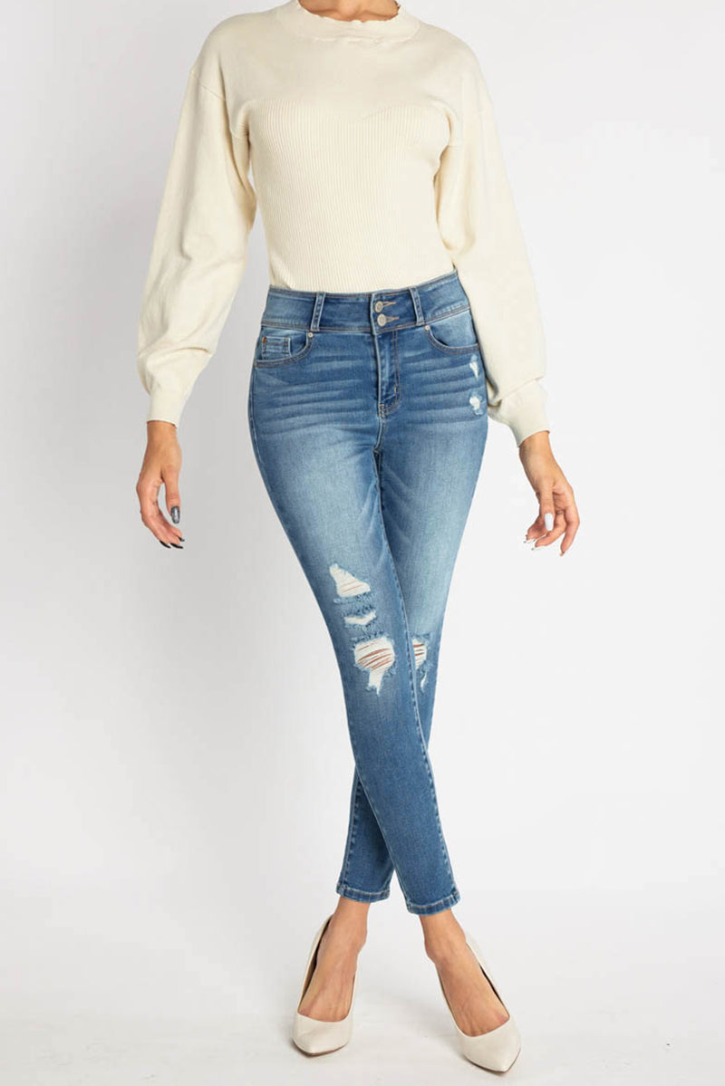 High Rise Destructed Skinny Jeans