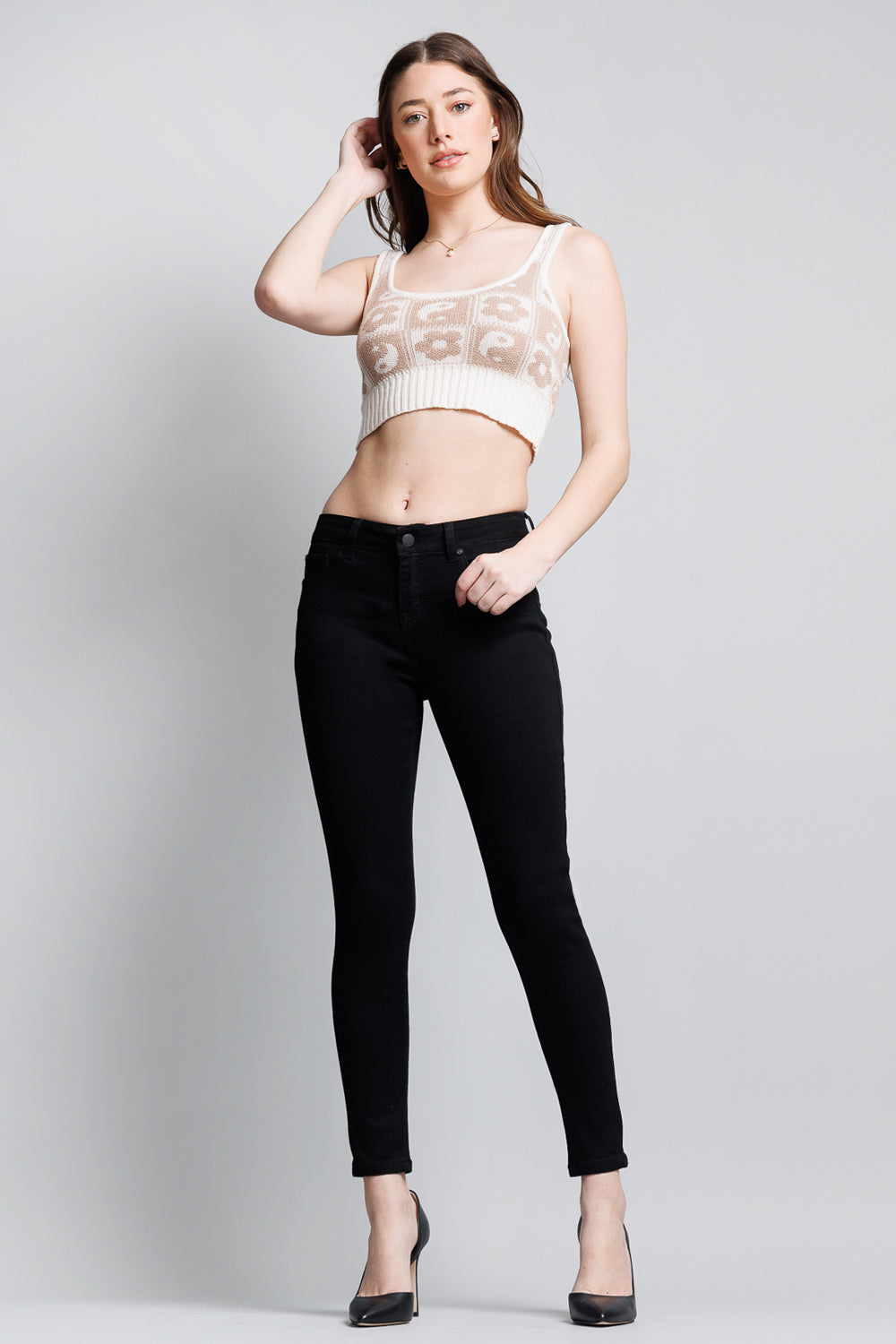 Mid Rise Push Up Ankle Skinny Jeans
