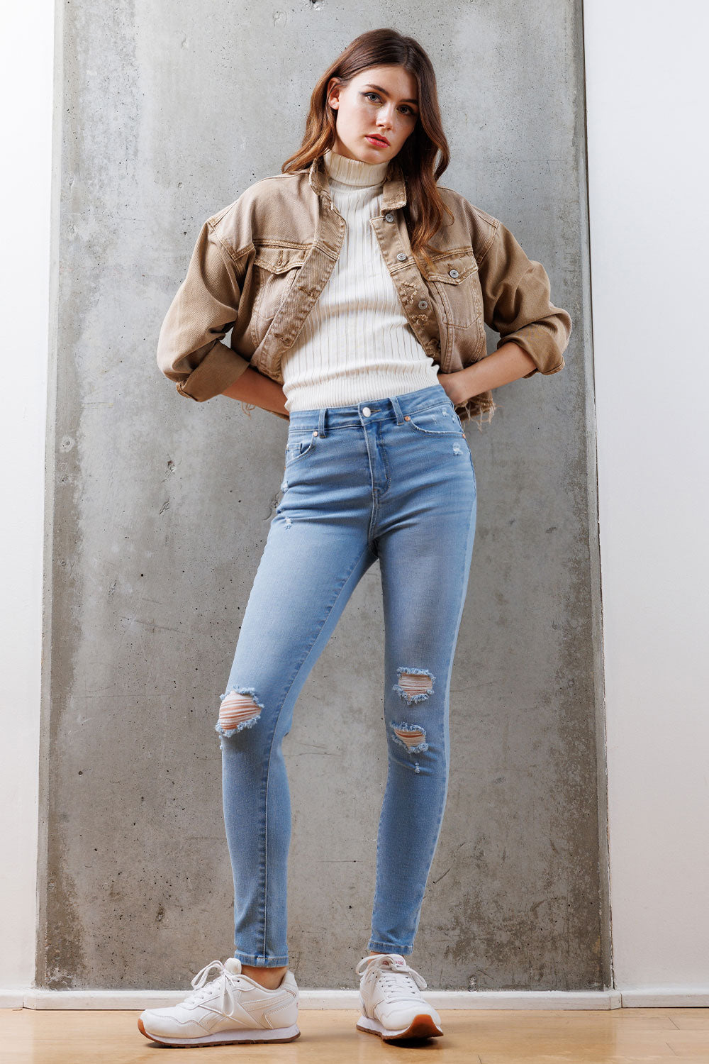 High Rise Destructed Skinny Jeans