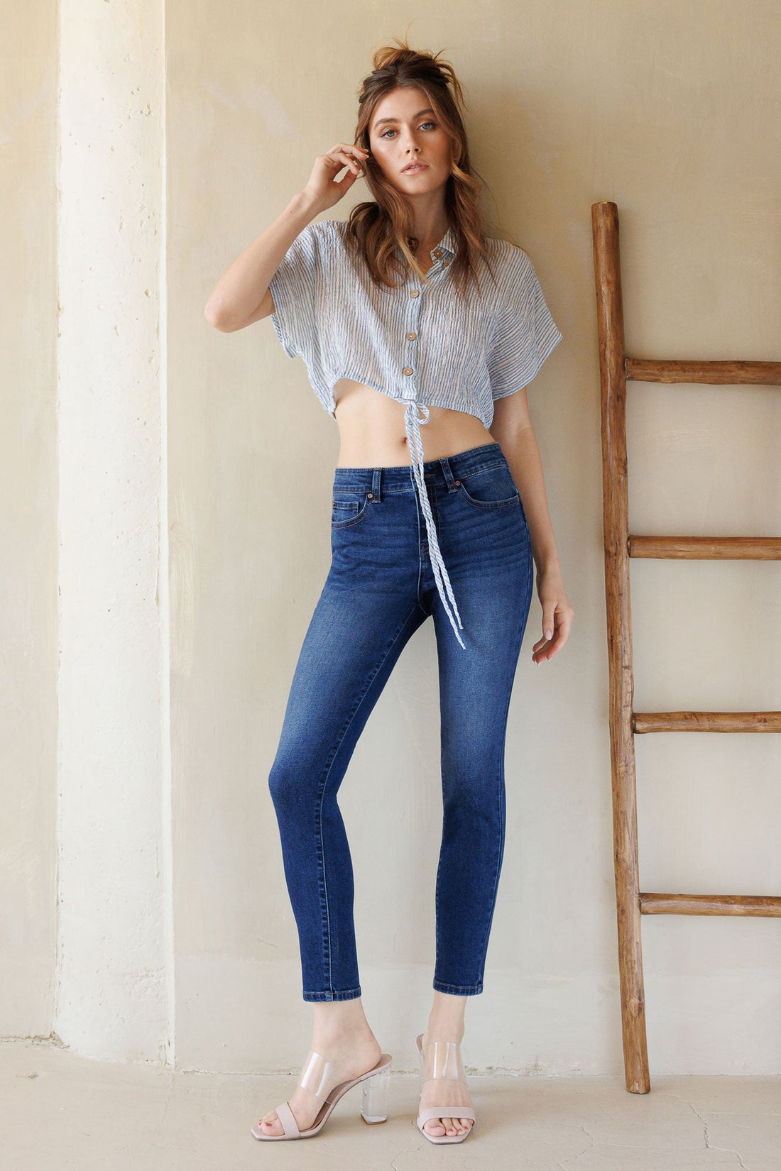 Mid Rise Push Up Ankle Skinny Jeans