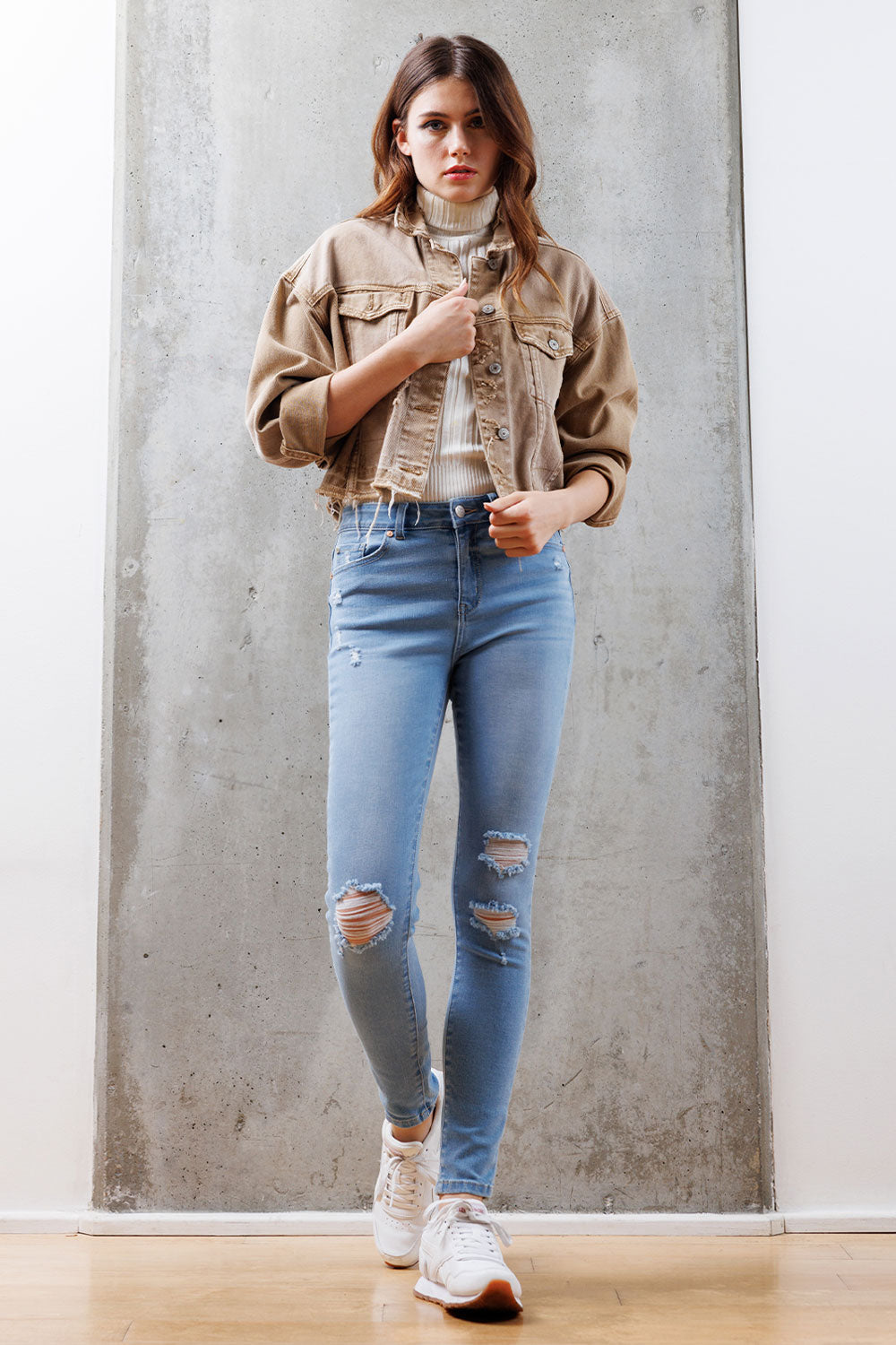 High Rise Destructed Skinny Jeans
