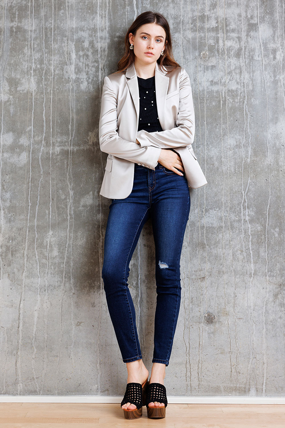 Mid Rise Destructed Skinny Jeans