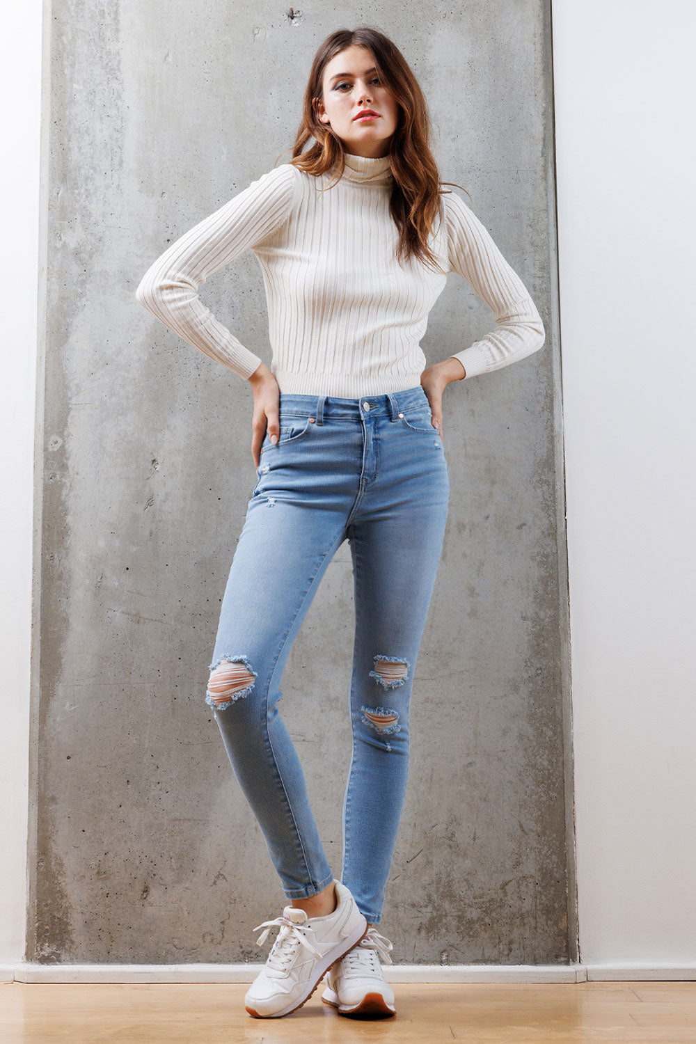 High Rise Destructed Skinny Jeans