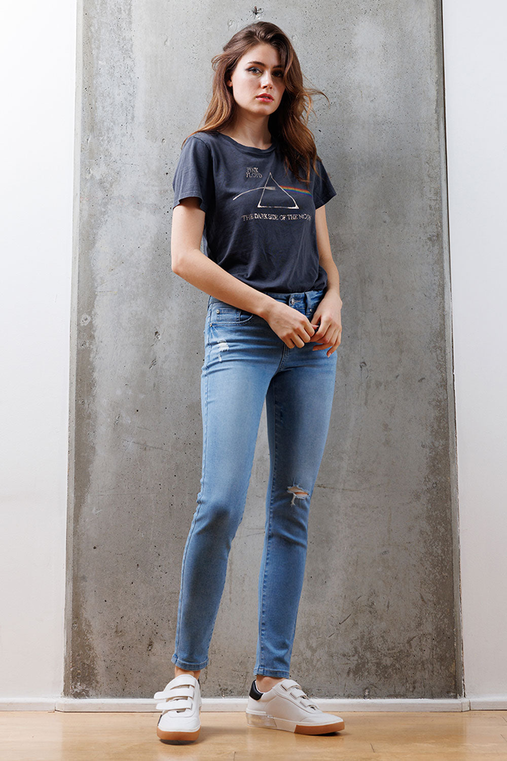 Mid Rise Destructed Skinny Jeans