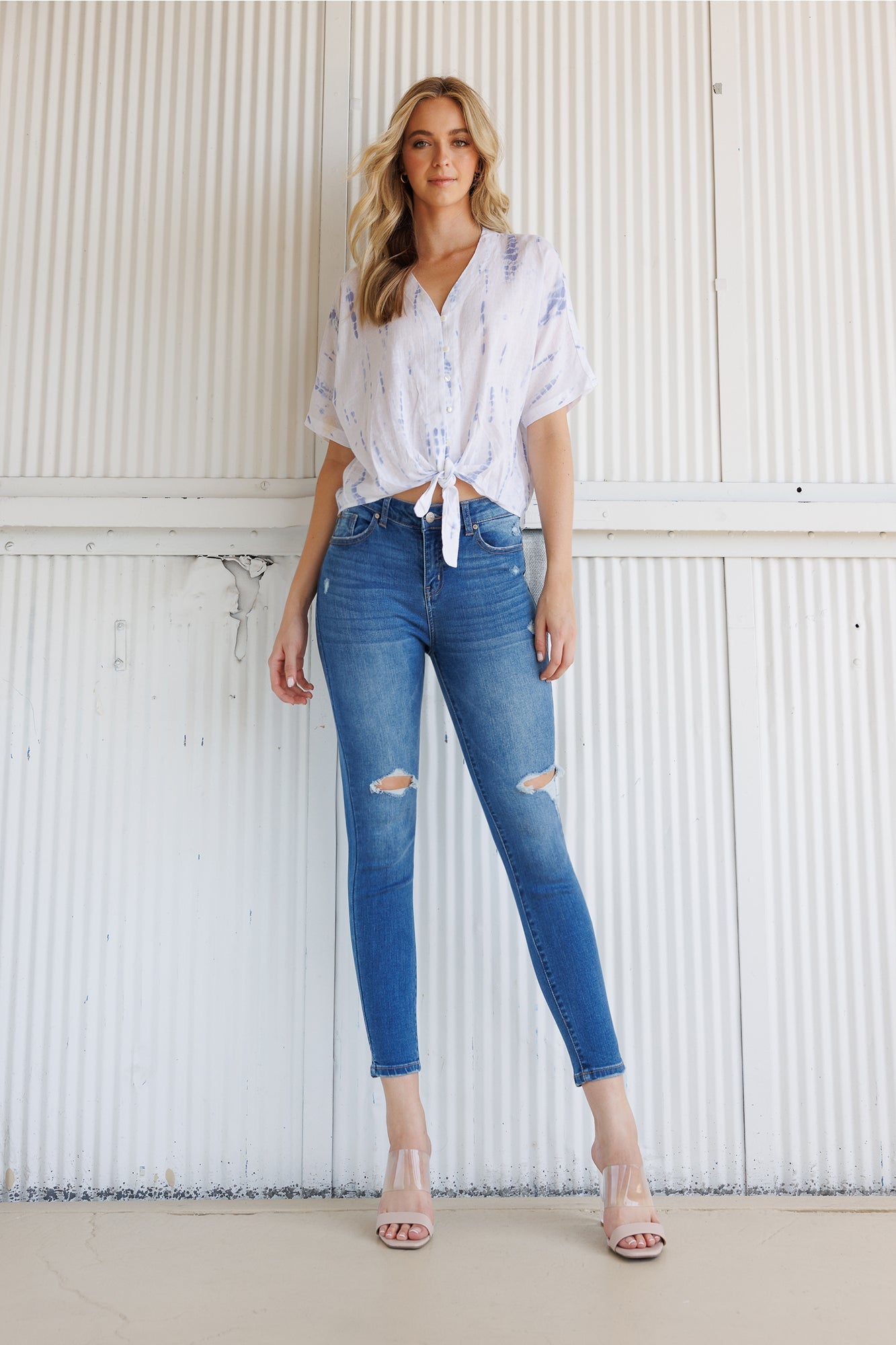 High Rise Destructed Skinny Jeans
