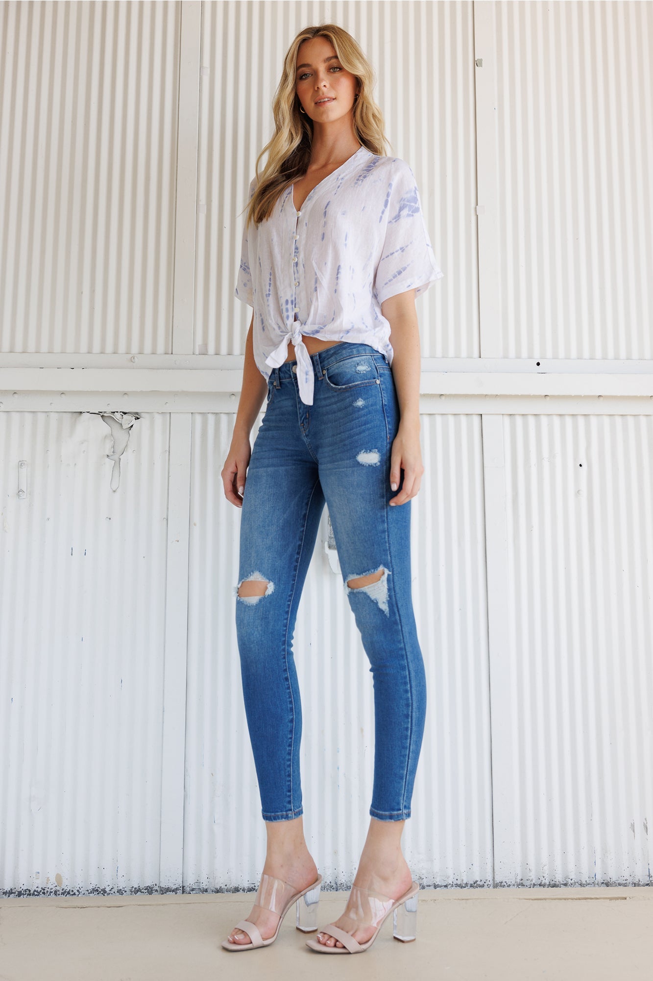 High Rise Destructed Skinny Jeans
