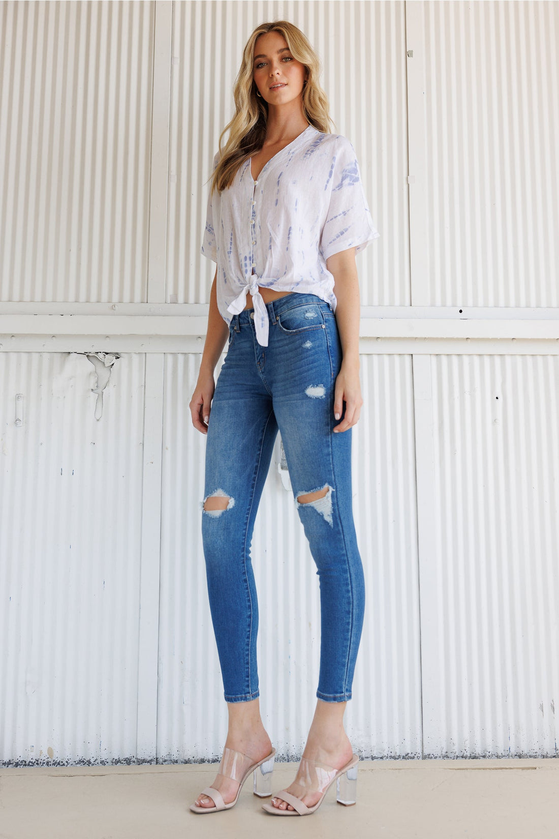 High Rise Destructed Skinny Jeans