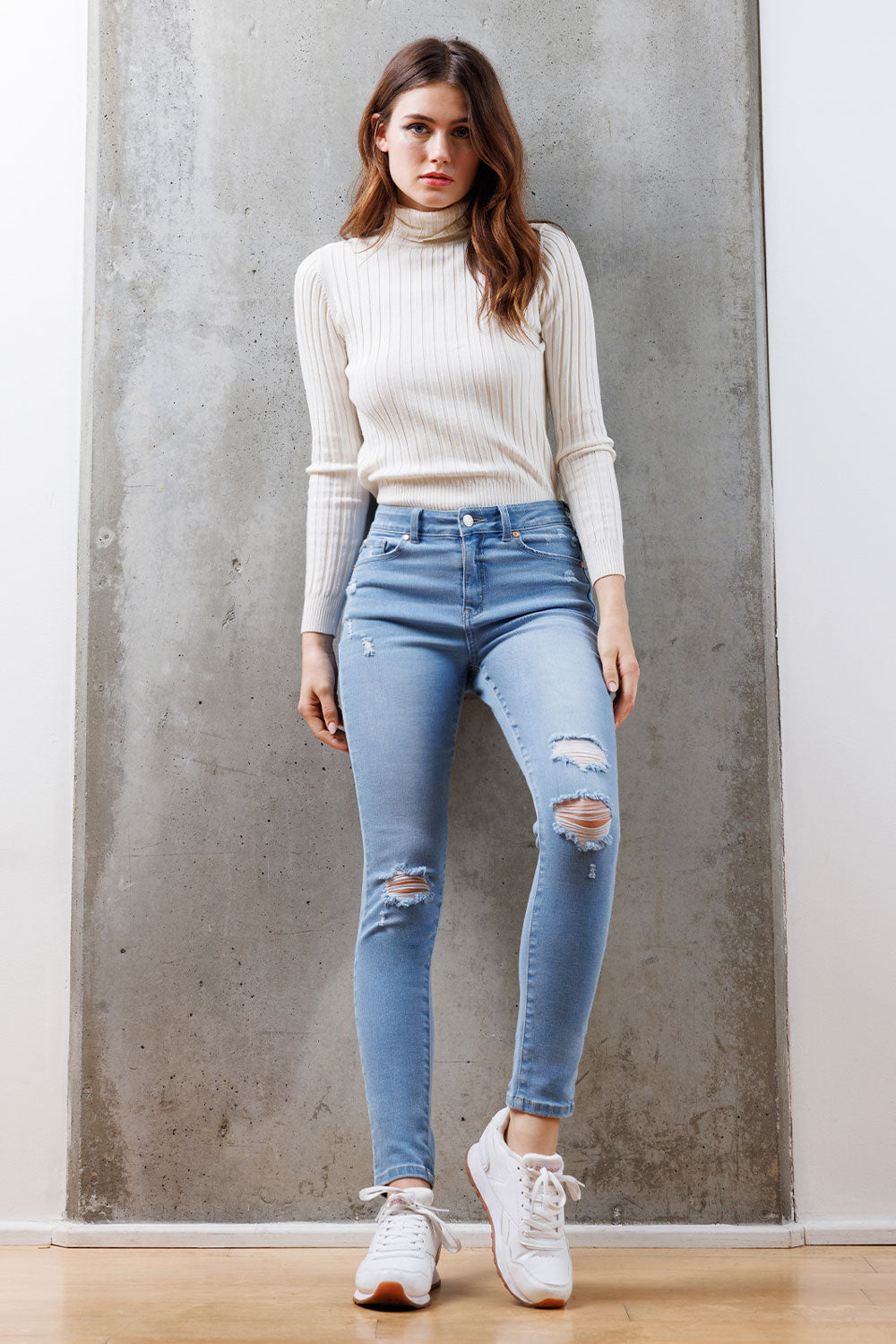 High Rise Destructed Skinny Jeans