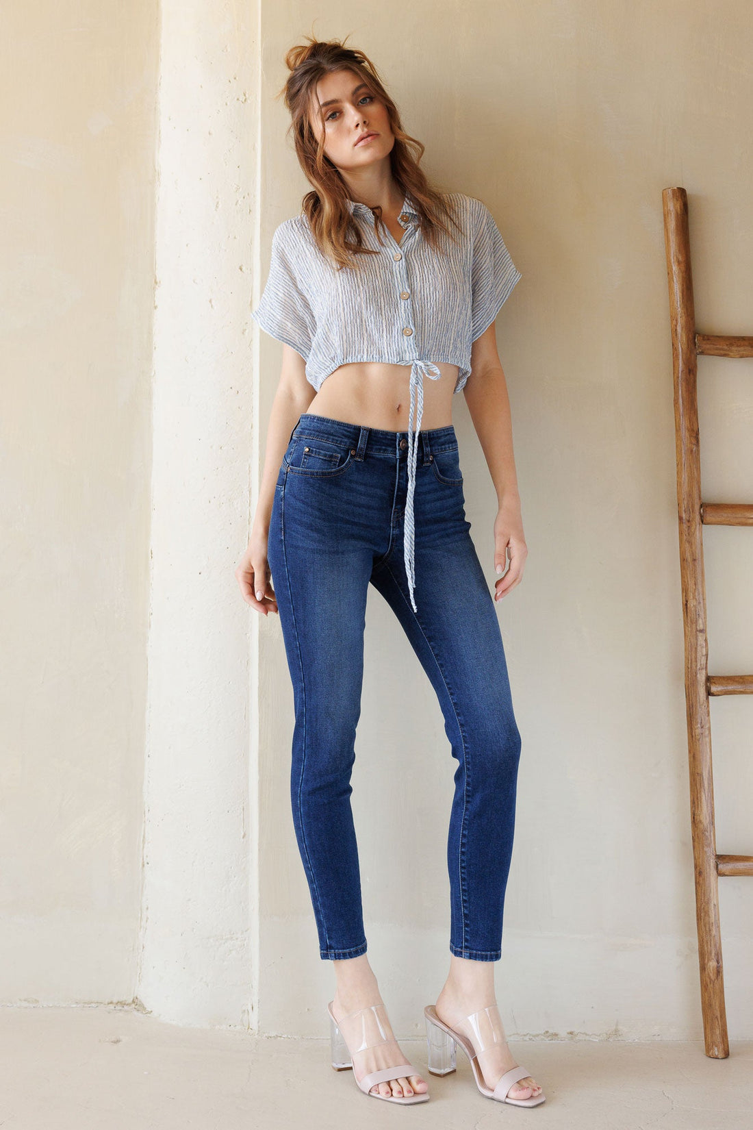 Mid Rise Push Up Ankle Skinny Jeans