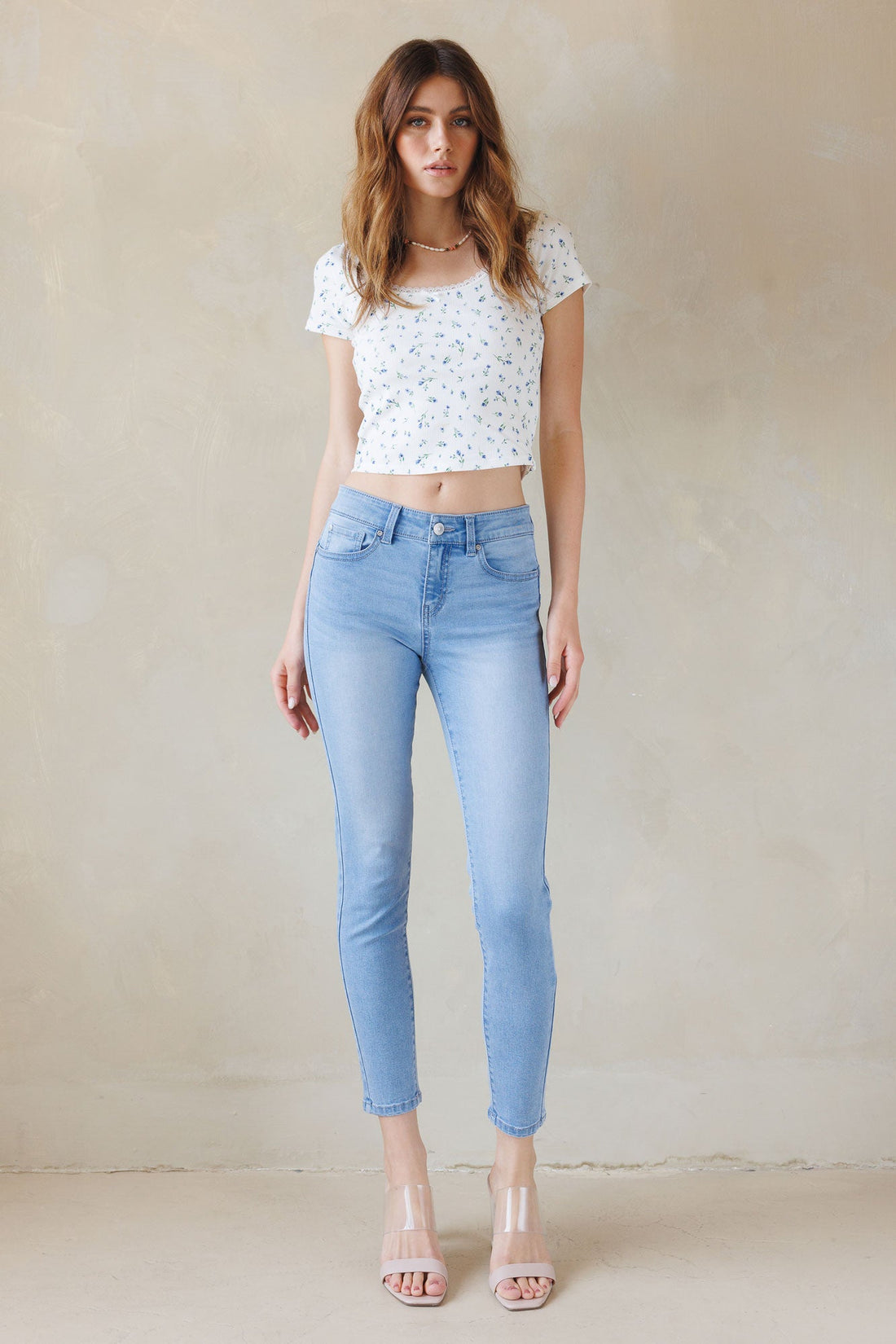 Mid Rise Push Up Ankle Skinny Jeans