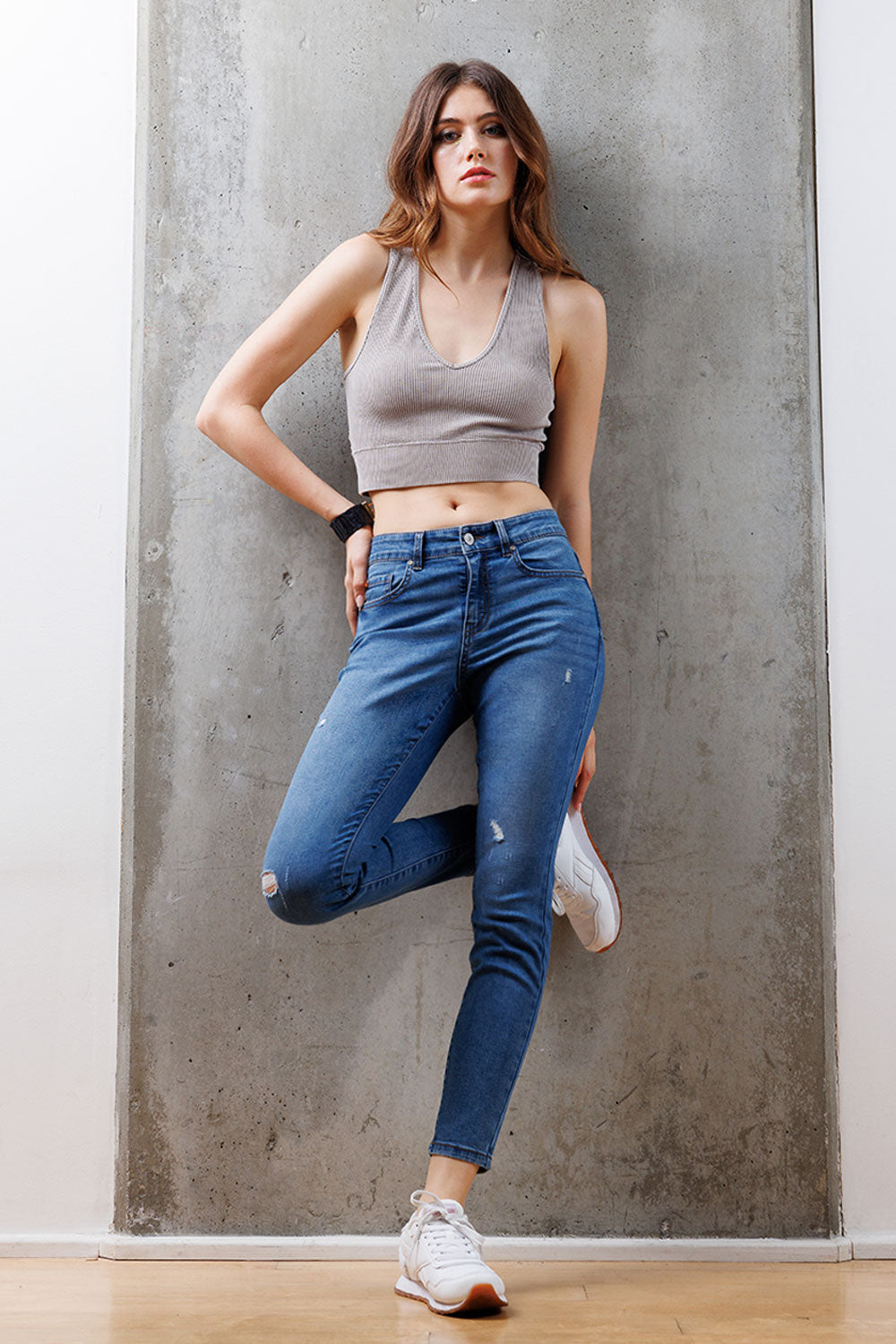 High Rise Destructed Skinny Jeans