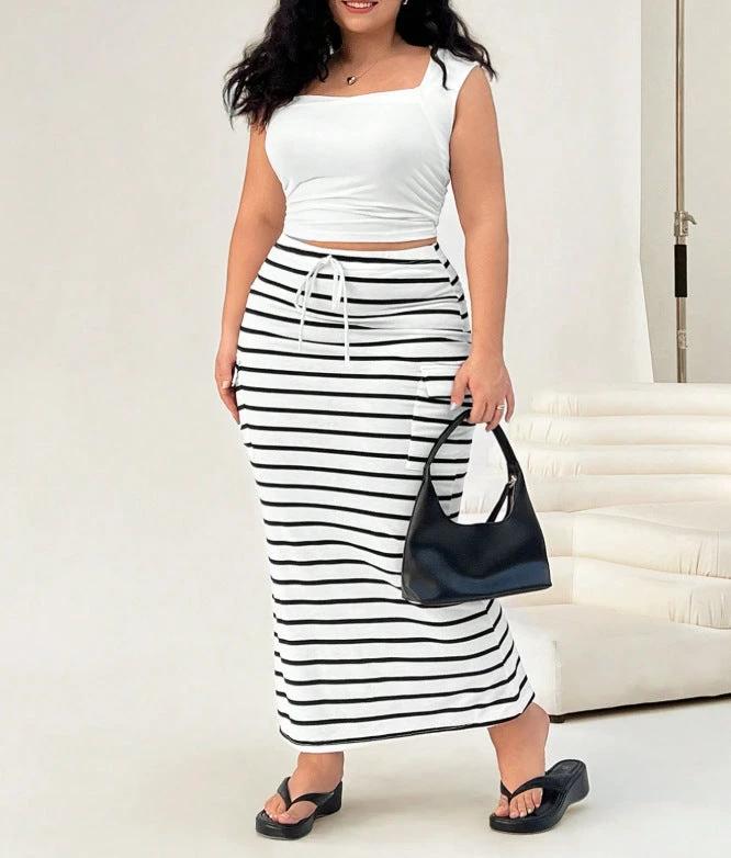 Knitted Simple Pocket Slim-fit Hip Skirt