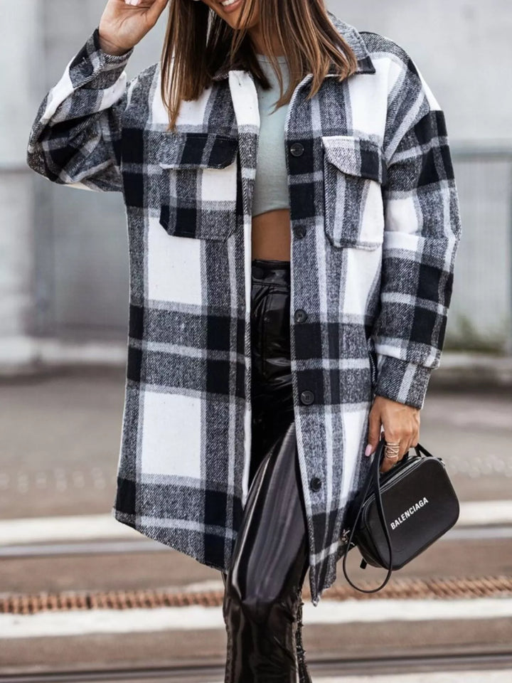 Women's Button Down Collared Neck Plaid Flannel Shacket