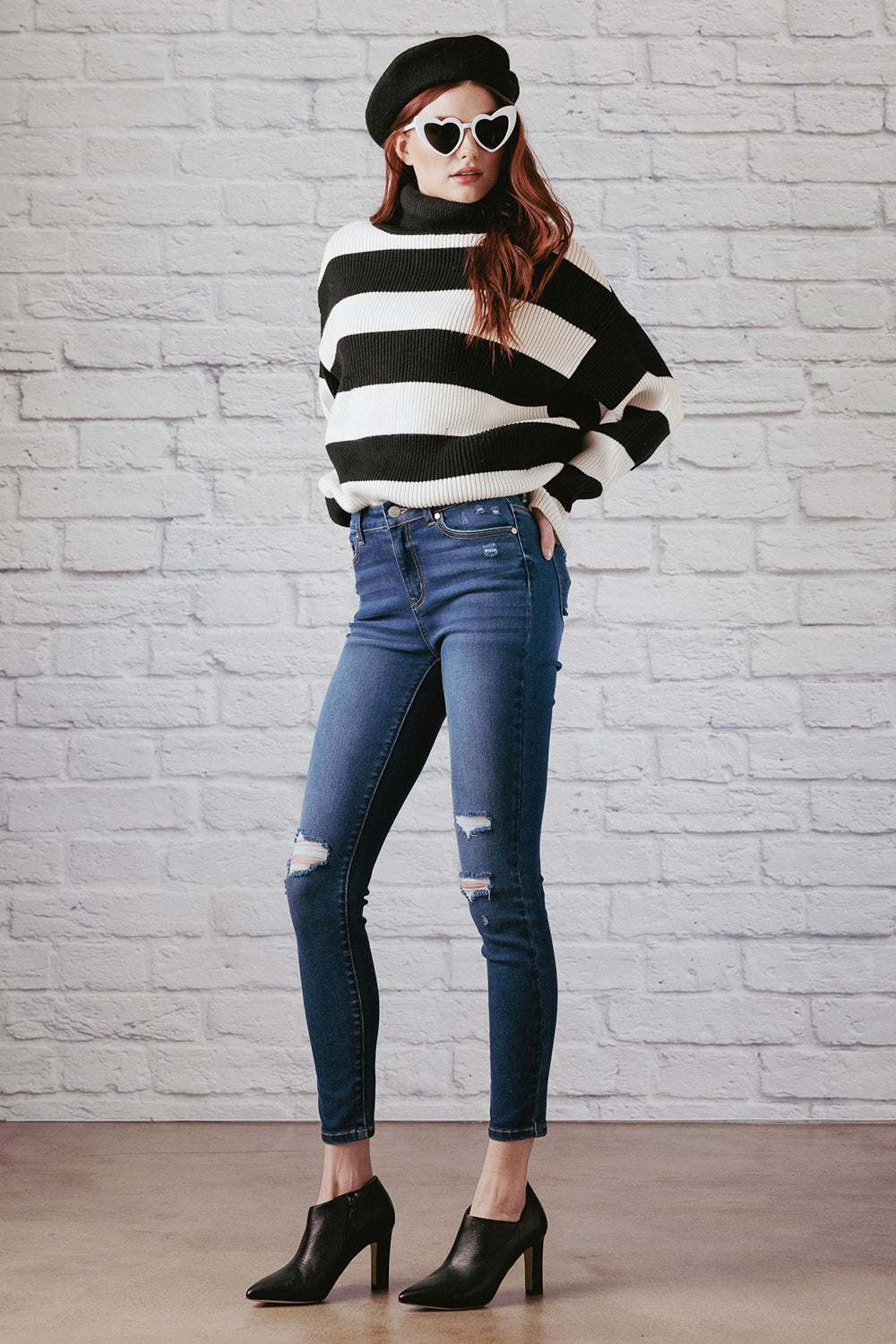 High Rise Destructed Skinny Jeans