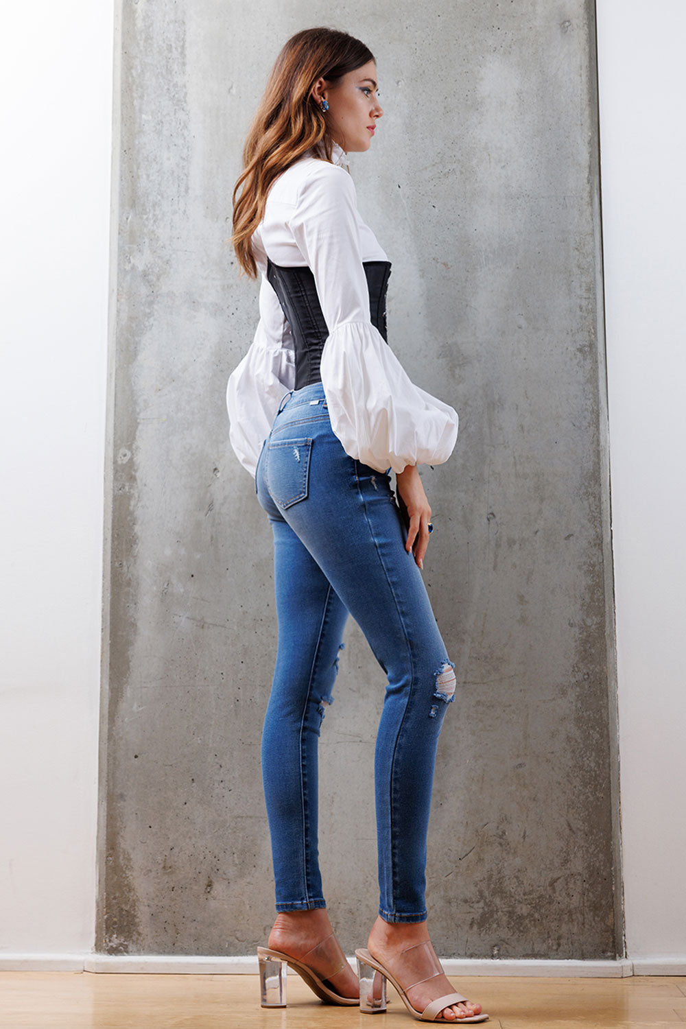 High Rise Destructed Skinny Jeans