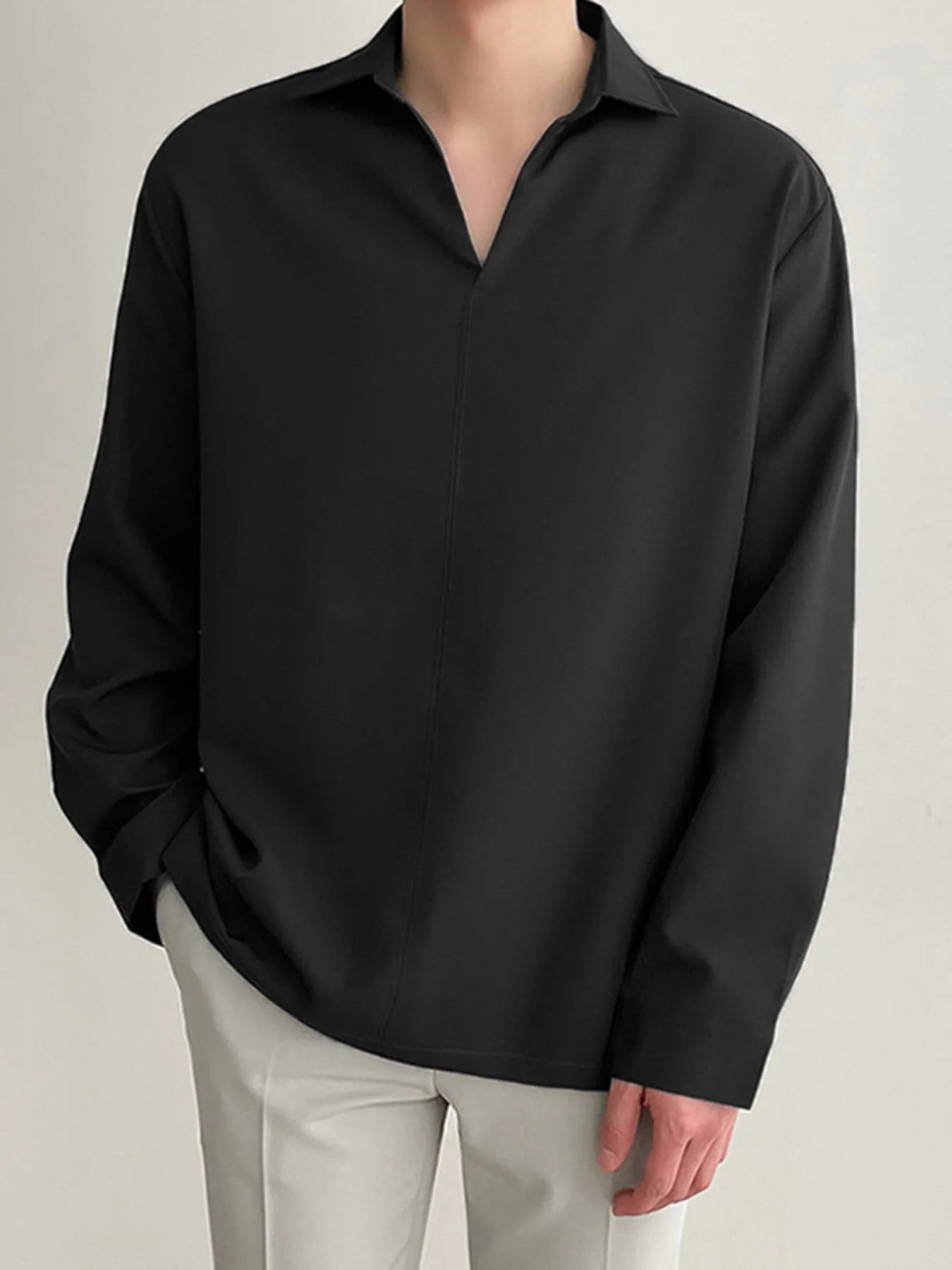 Men's Full Size Collared Neck Long Sleeve Shirt Plus Size