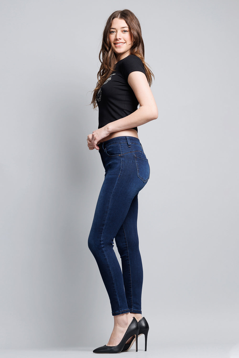 Mid Rise Push Up Ankle Skinny Jeans
