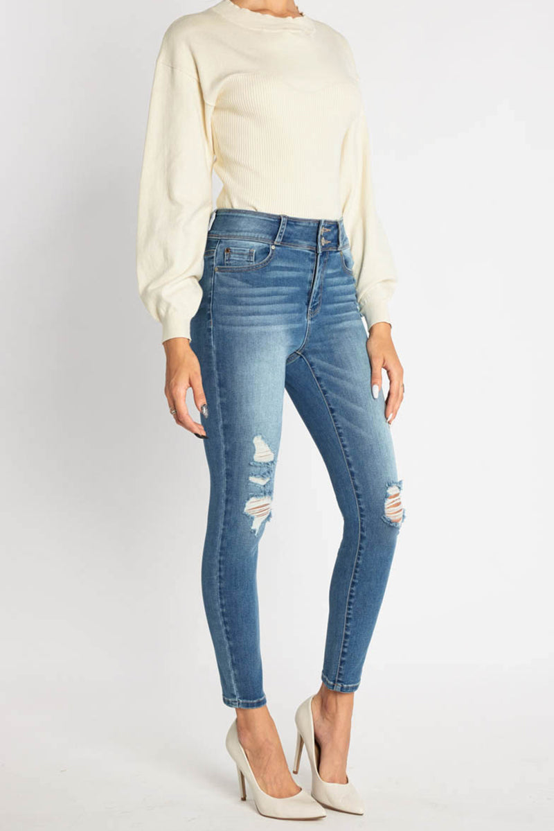High Rise Destructed Skinny Jeans
