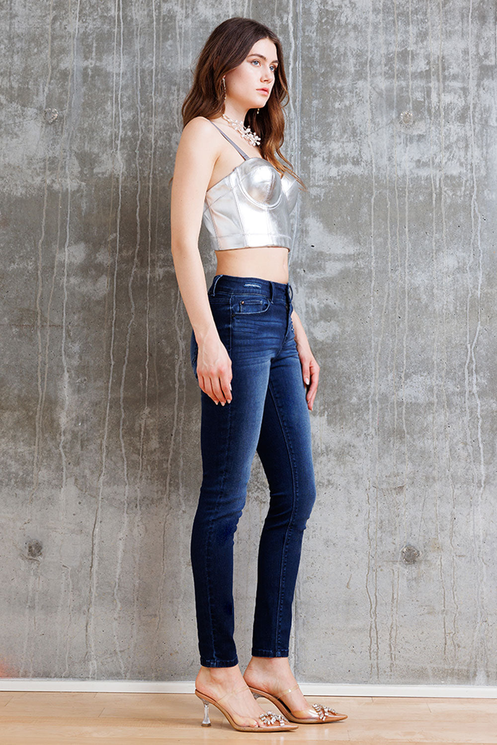Mid Rise Destructed Skinny Jeans