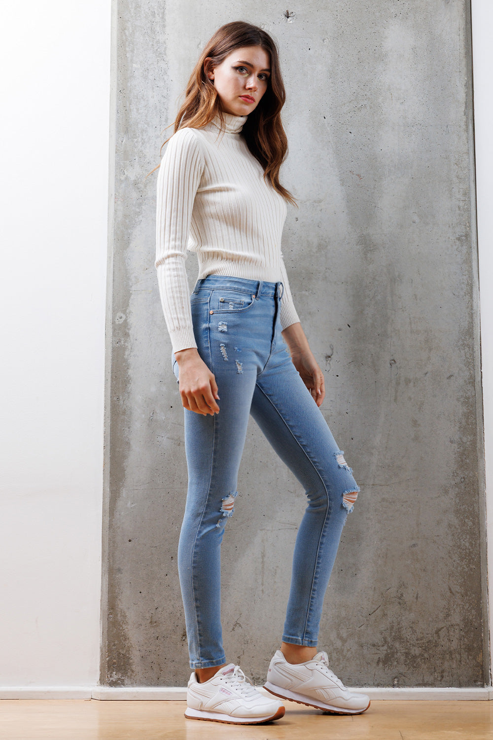 High Rise Destructed Skinny Jeans