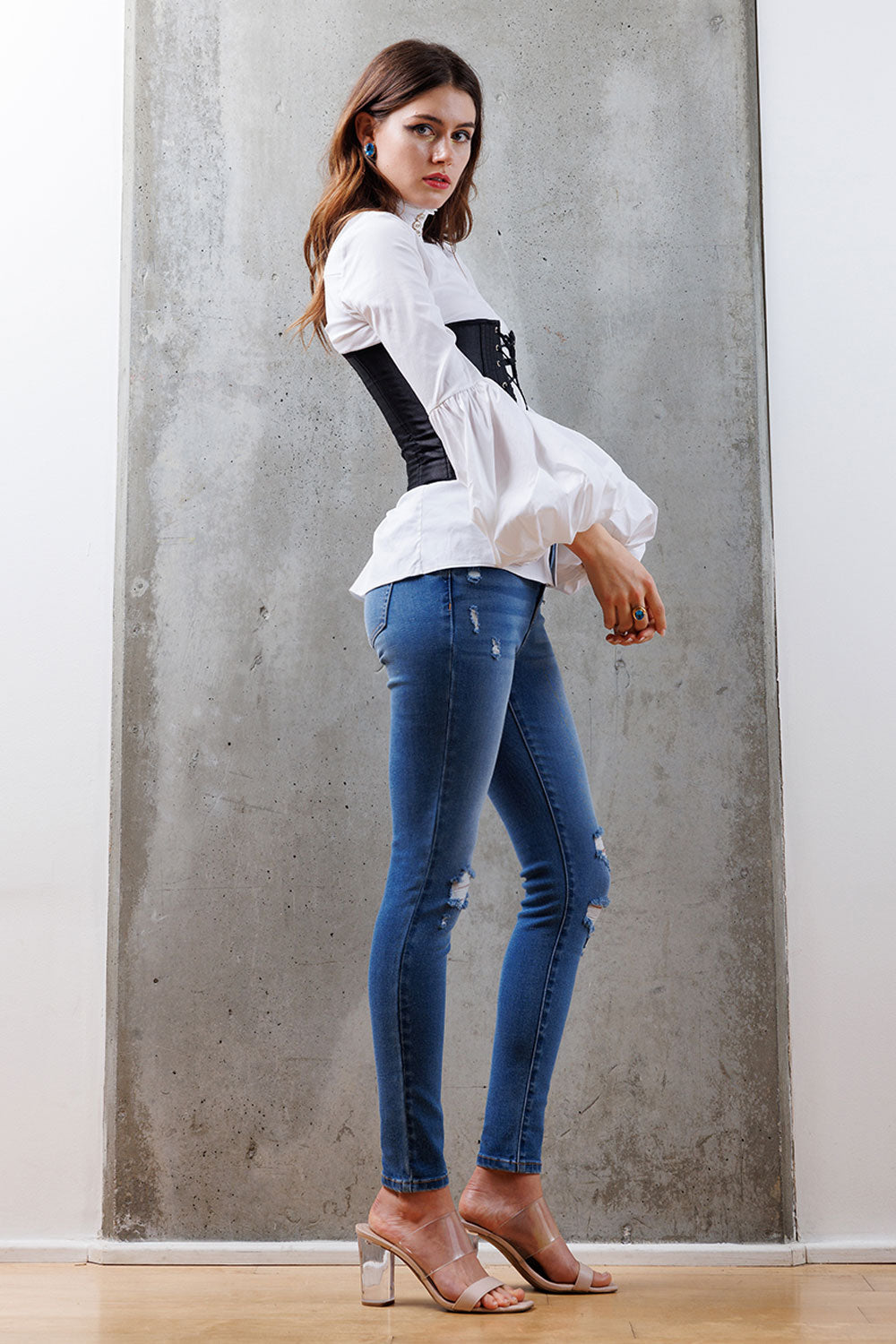 High Rise Destructed Skinny Jeans