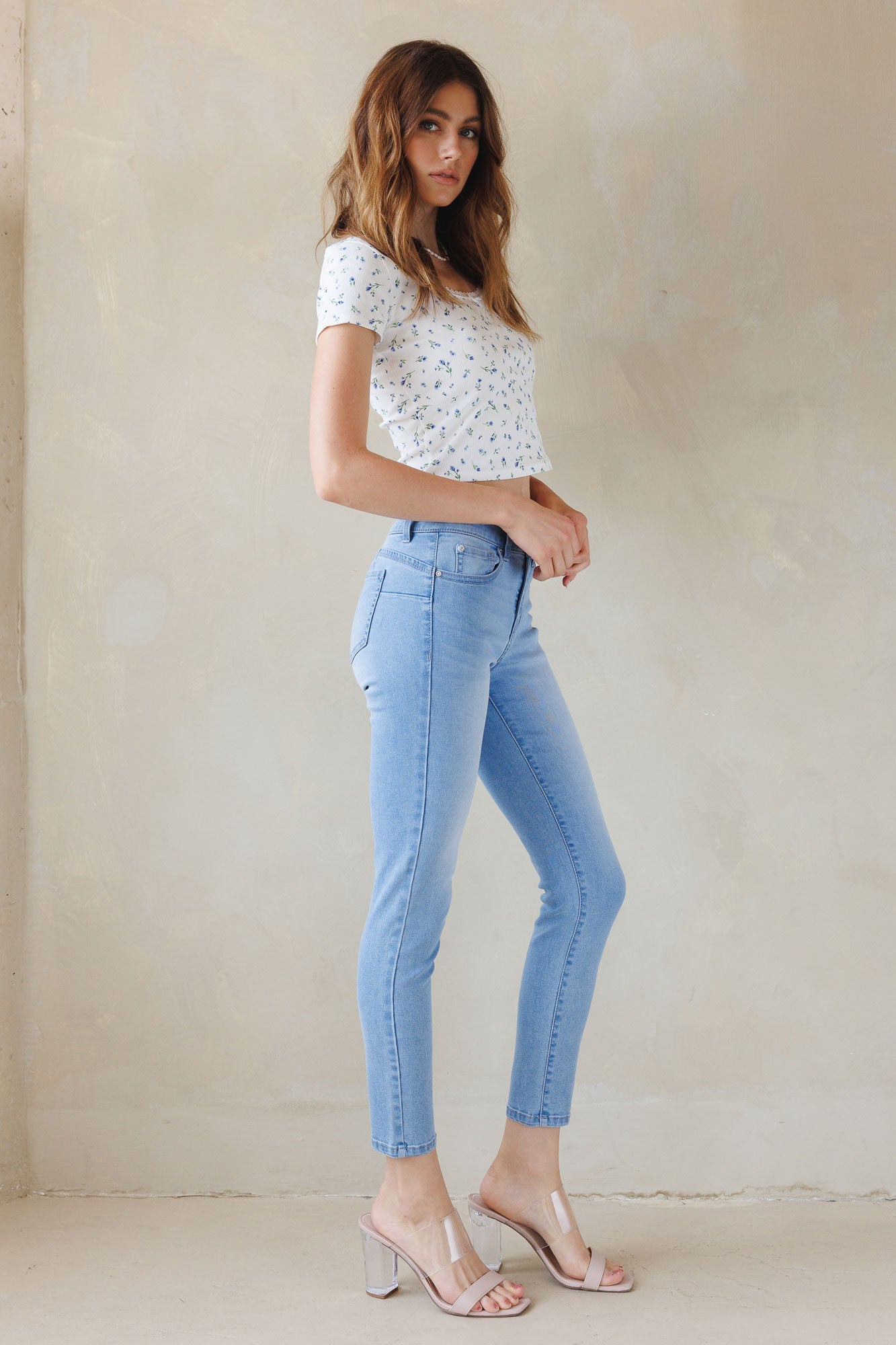 Mid Rise Push Up Ankle Skinny Jeans