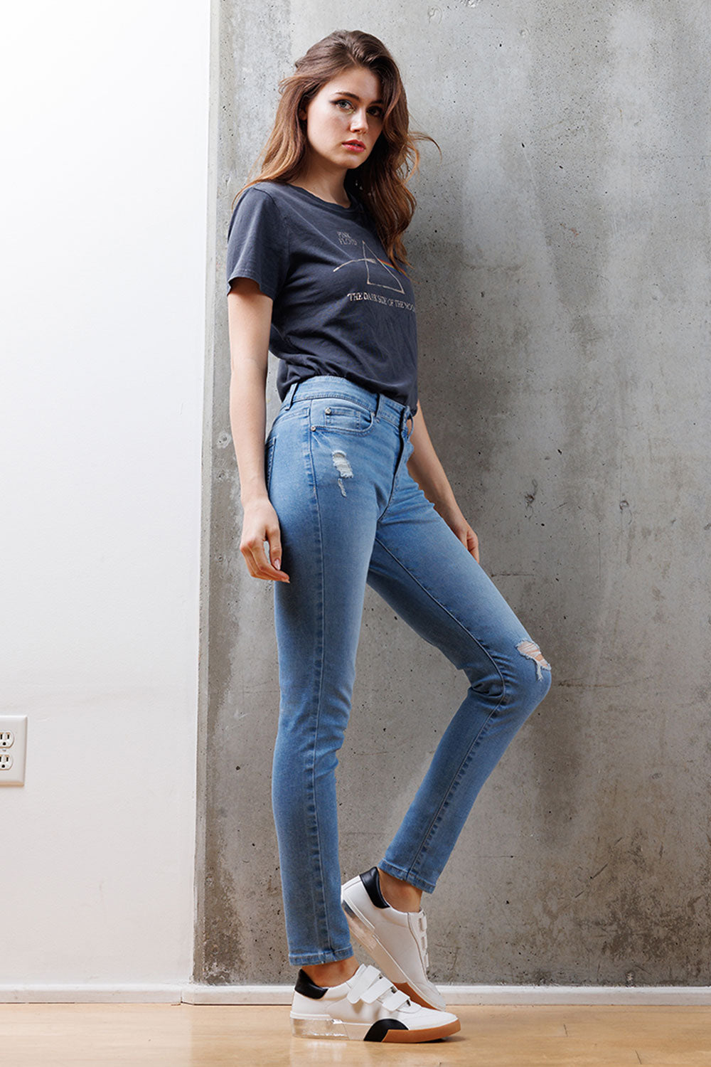 Mid Rise Destructed Skinny Jeans