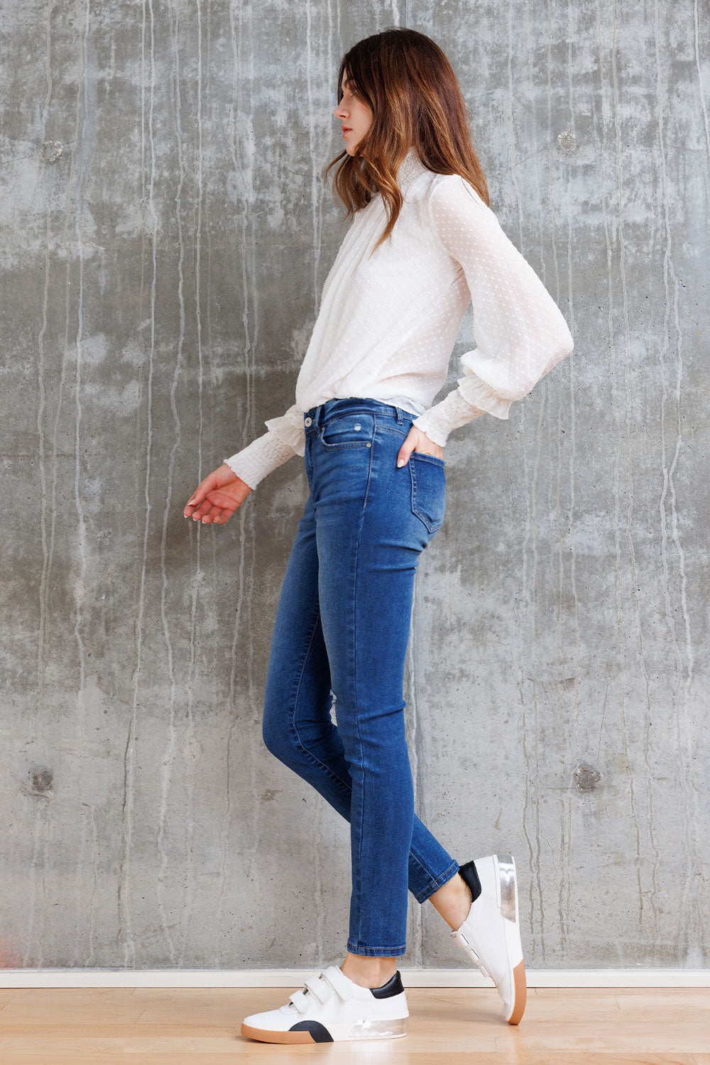 Mid Rise Destructed Skinny Jeans