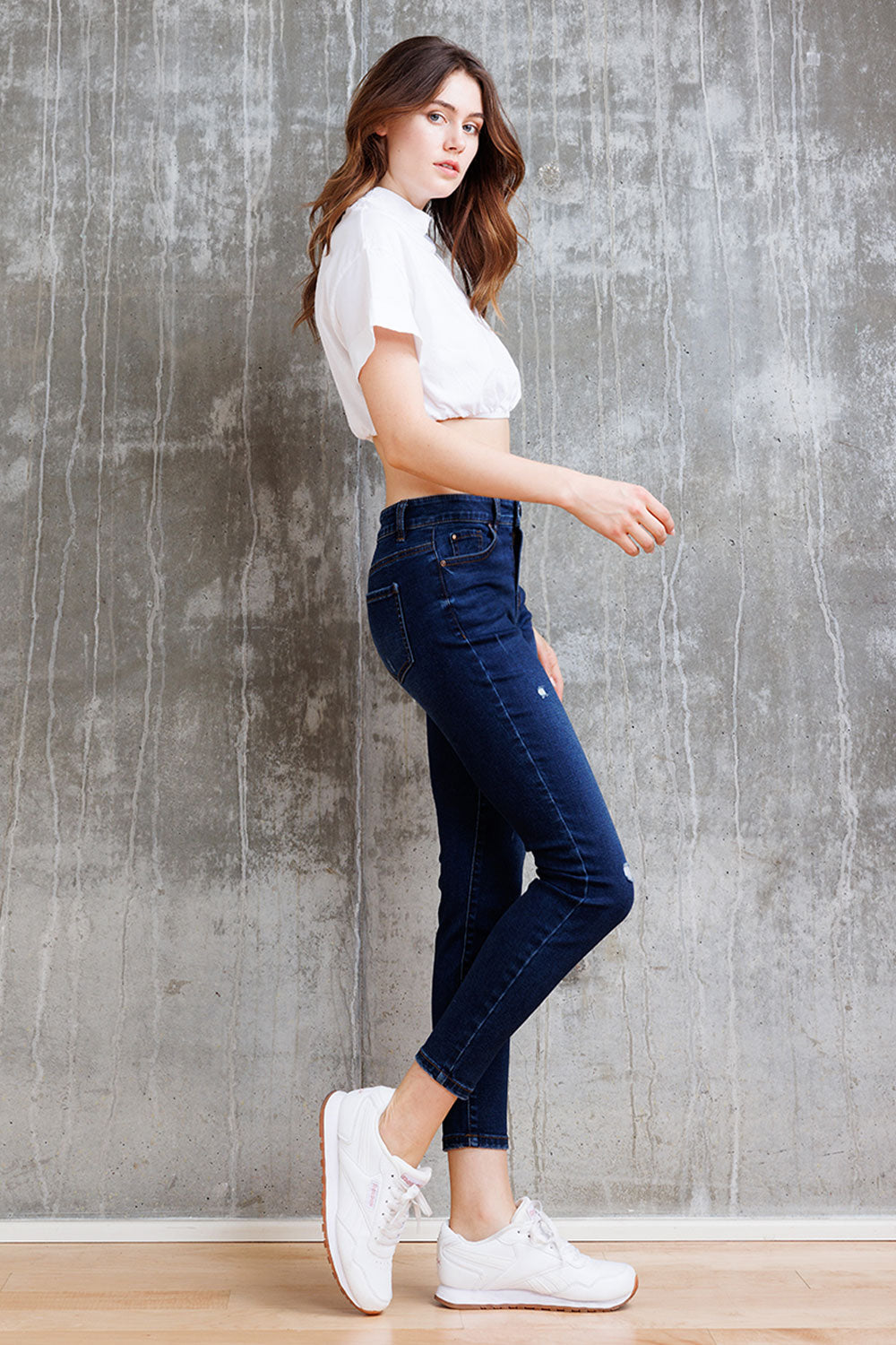 High Rise Destructed Skinny Jeans