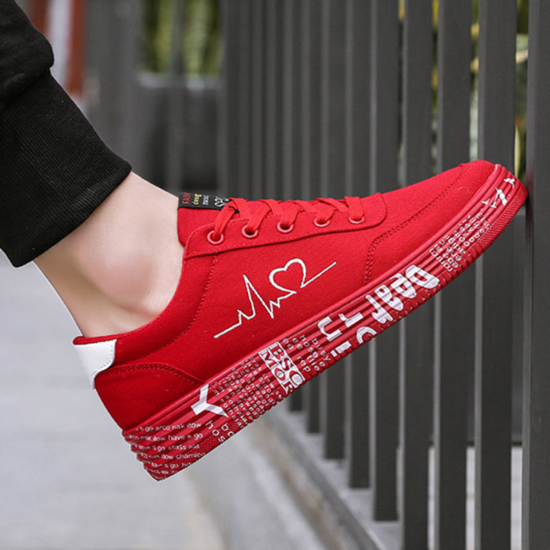 Love Print Canvas Shoes | Unisex Lace-Up Flats Casual Sneakers