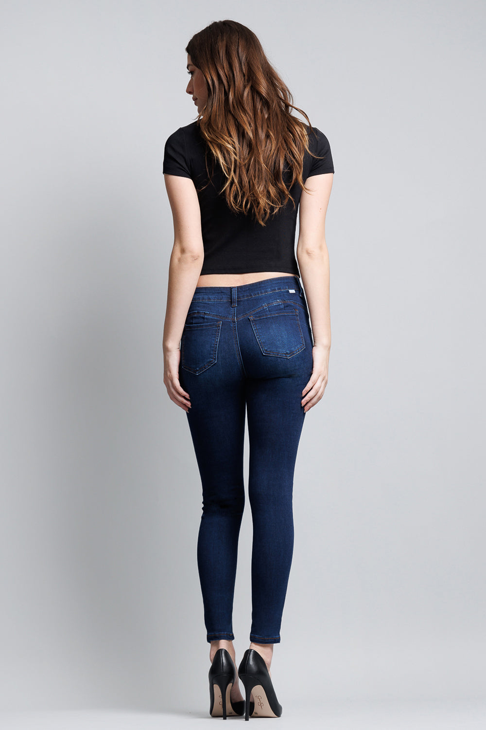 Mid Rise Push Up Ankle Skinny Jeans
