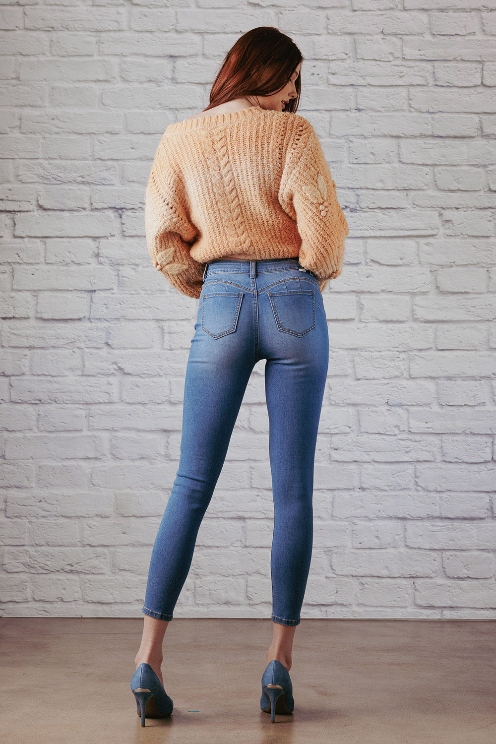 Mid Rise Push Up Ankle Skinny Jeans