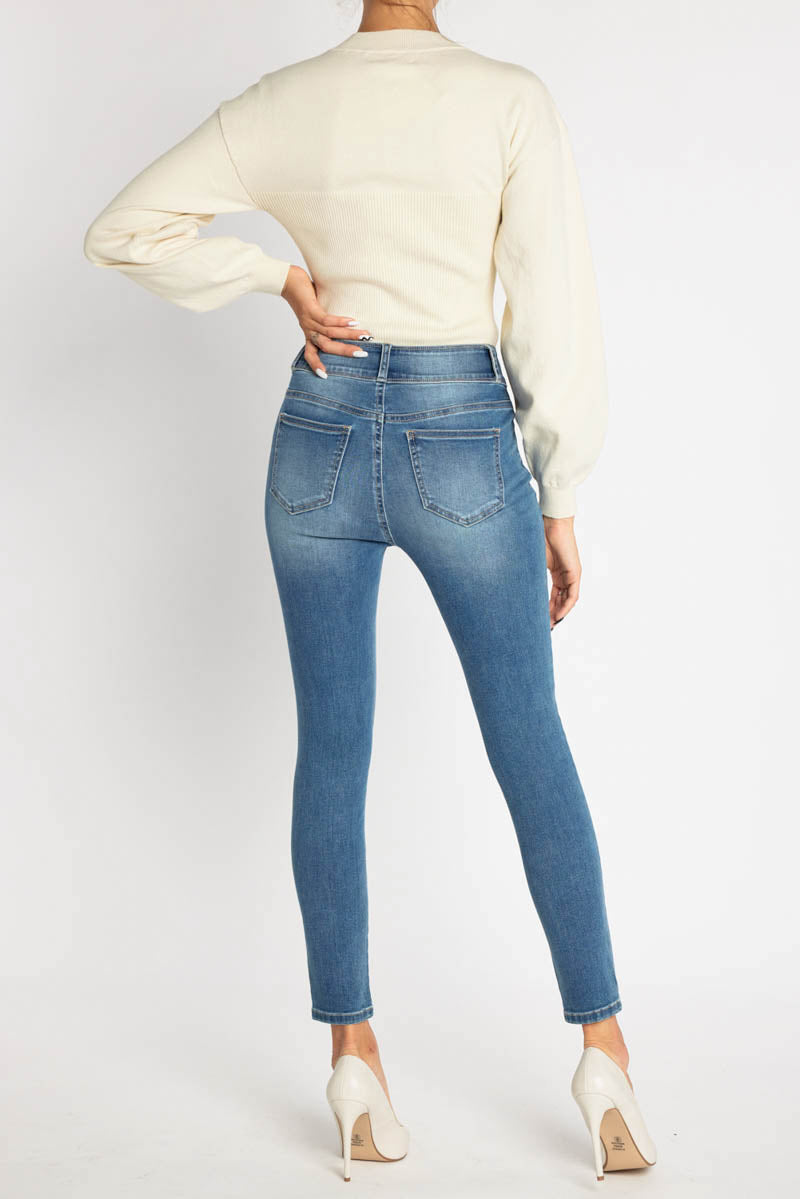 High Rise Destructed Skinny Jeans