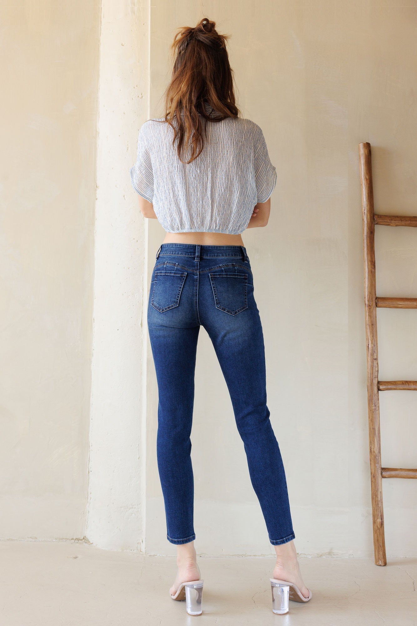 Mid Rise Push Up Ankle Skinny Jeans