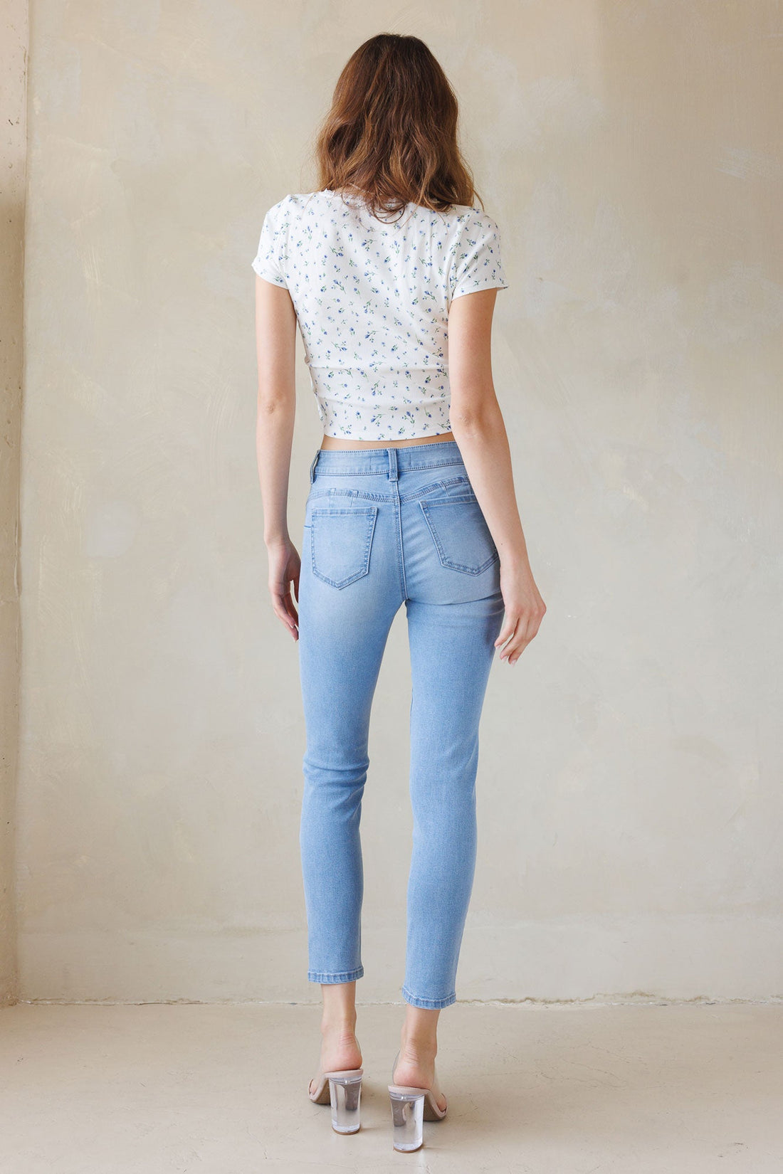 Mid Rise Push Up Ankle Skinny Jeans