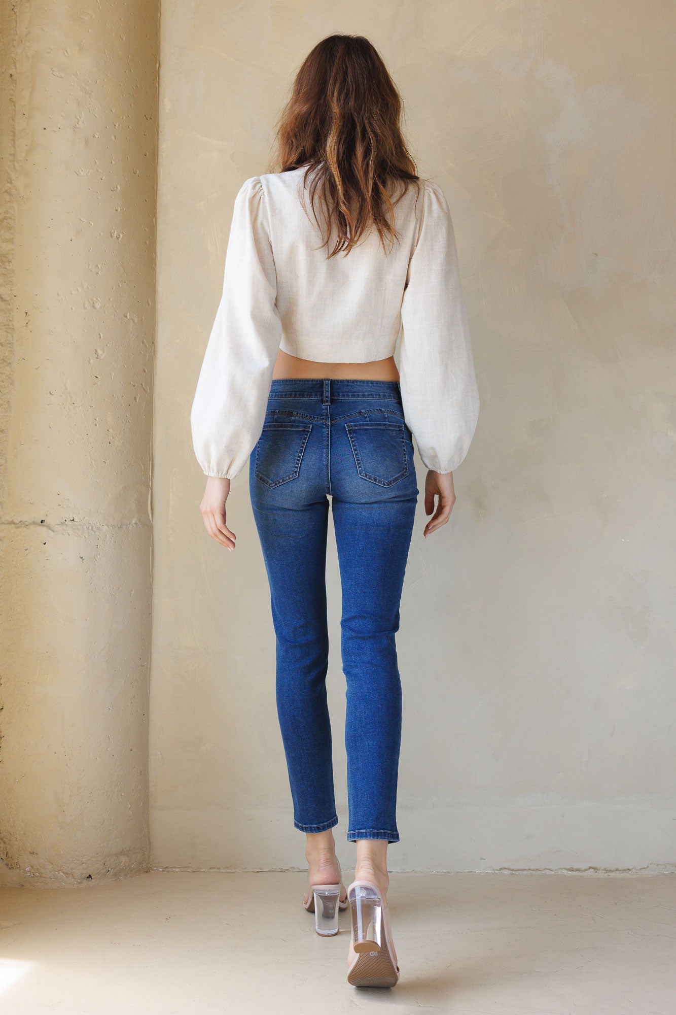 Mid Rise Push Up Ankle Skinny Jeans
