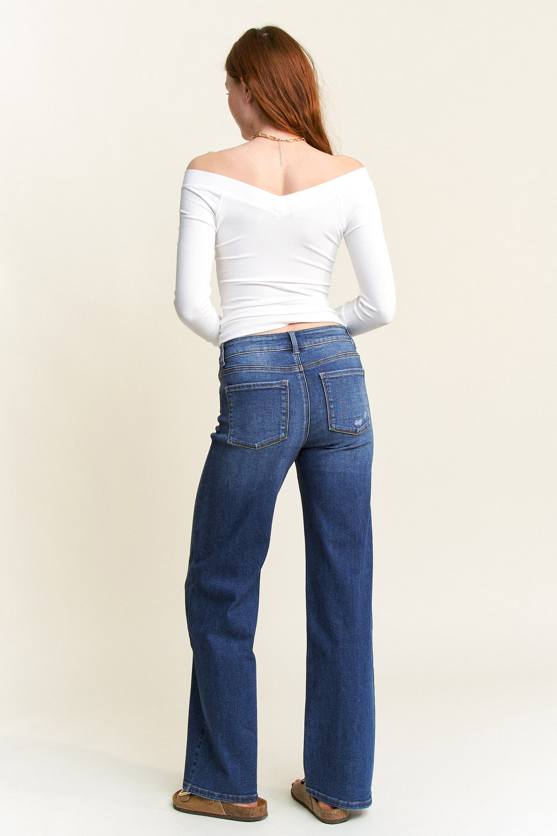 High Rise Destructed Wide Leg Jeans