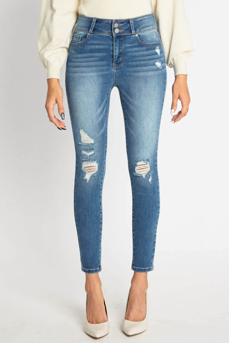 High Rise Destructed Skinny Jeans