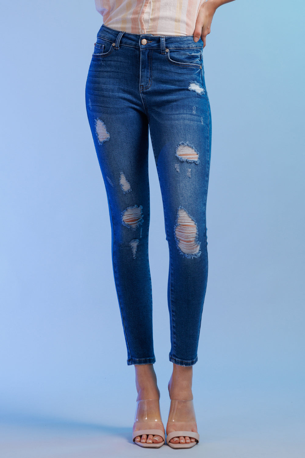 High Rise Destructed Skinny Jeans