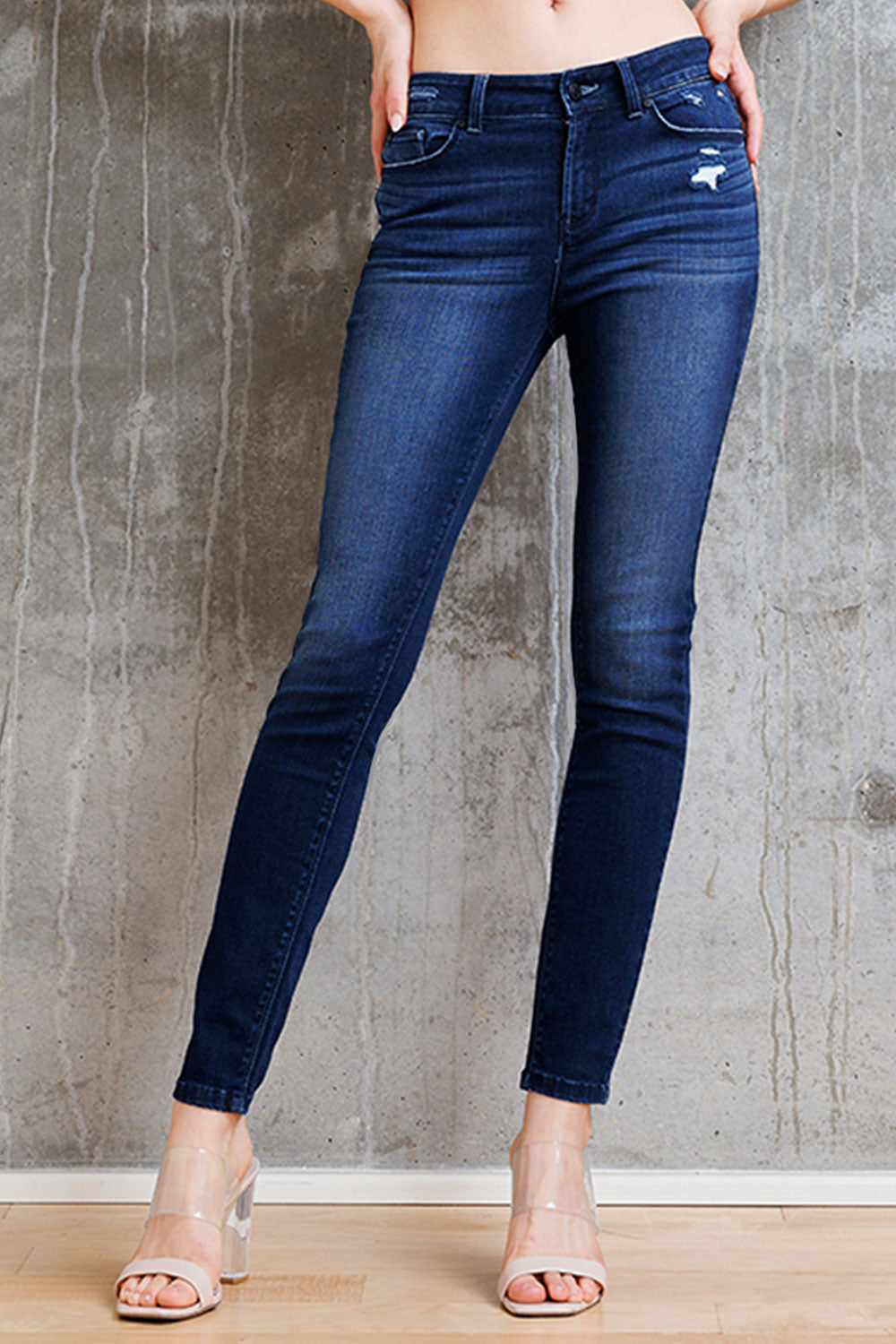 Mid Rise Destructed Skinny Jeans