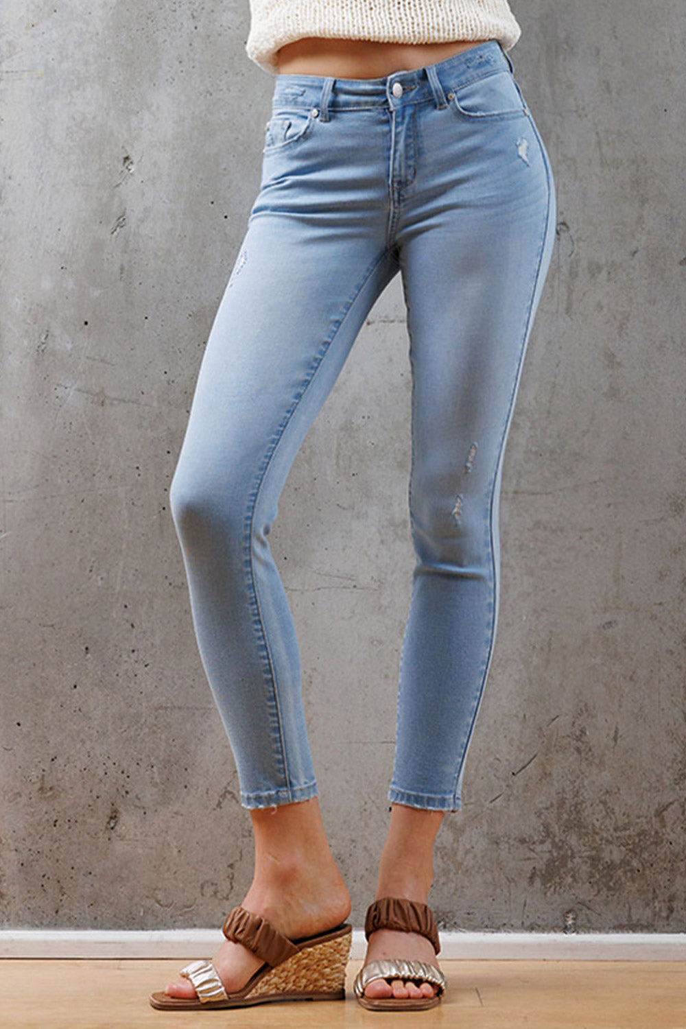 Mid Rise Destructed Ankle Skinny Jeans