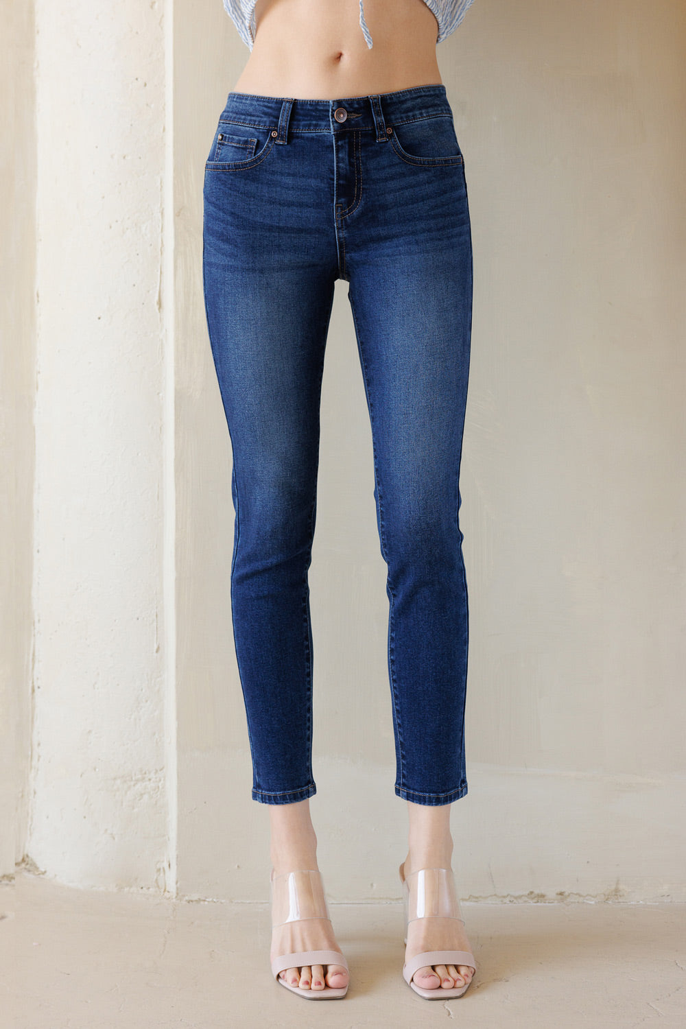 Mid Rise Push Up Ankle Skinny Jeans