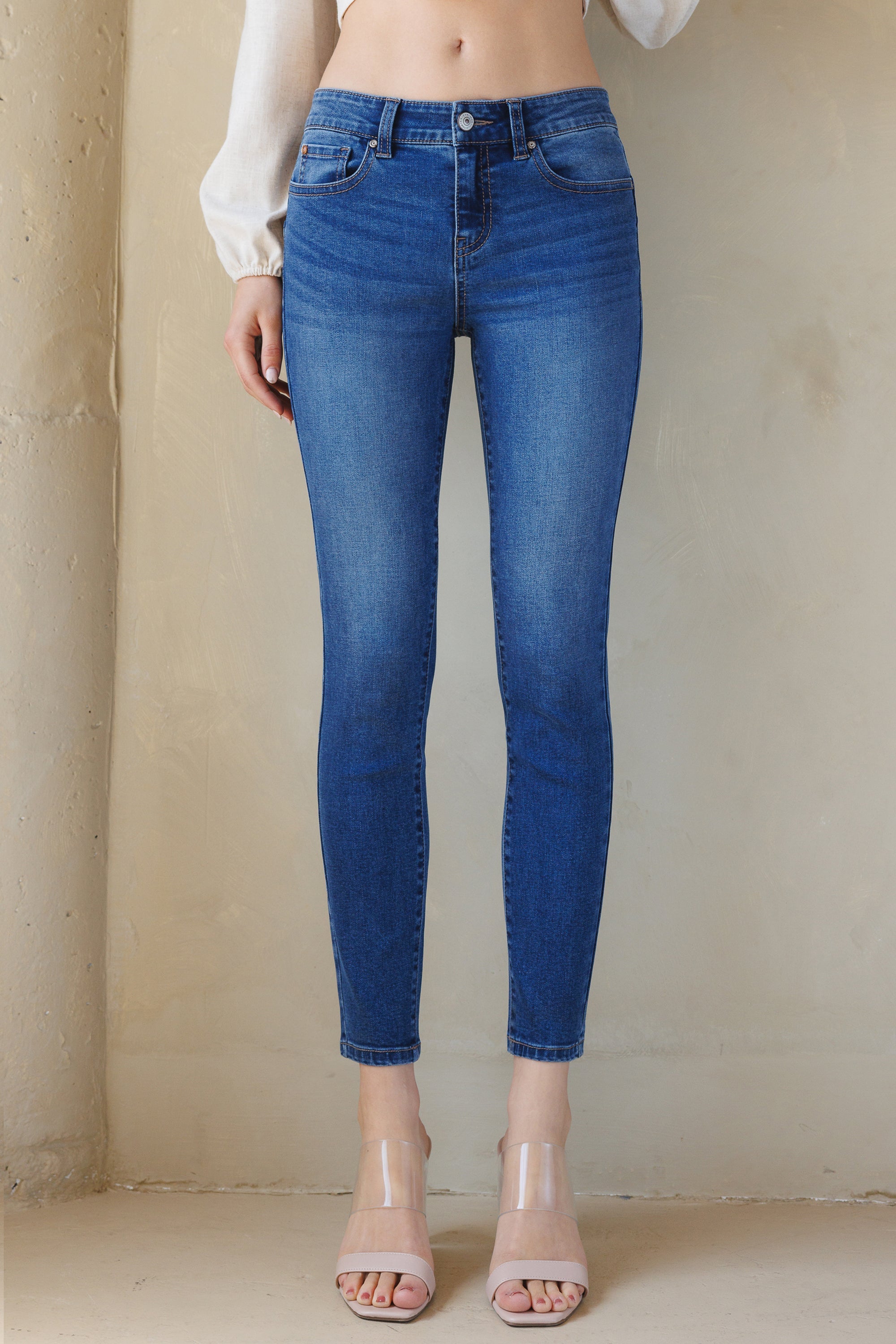 Mid Rise Push Up Ankle Skinny Jeans