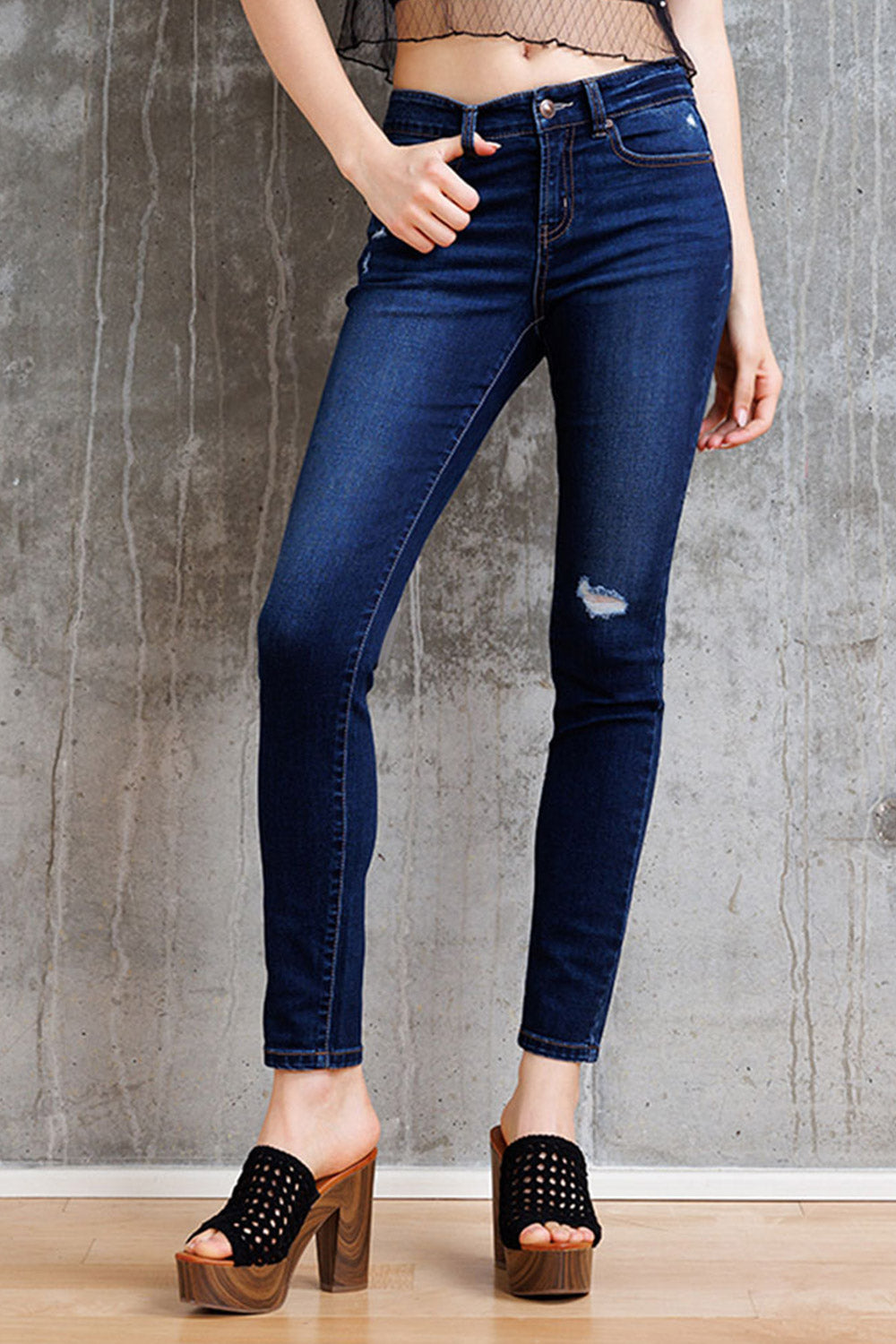 Mid Rise Destructed Skinny Jeans