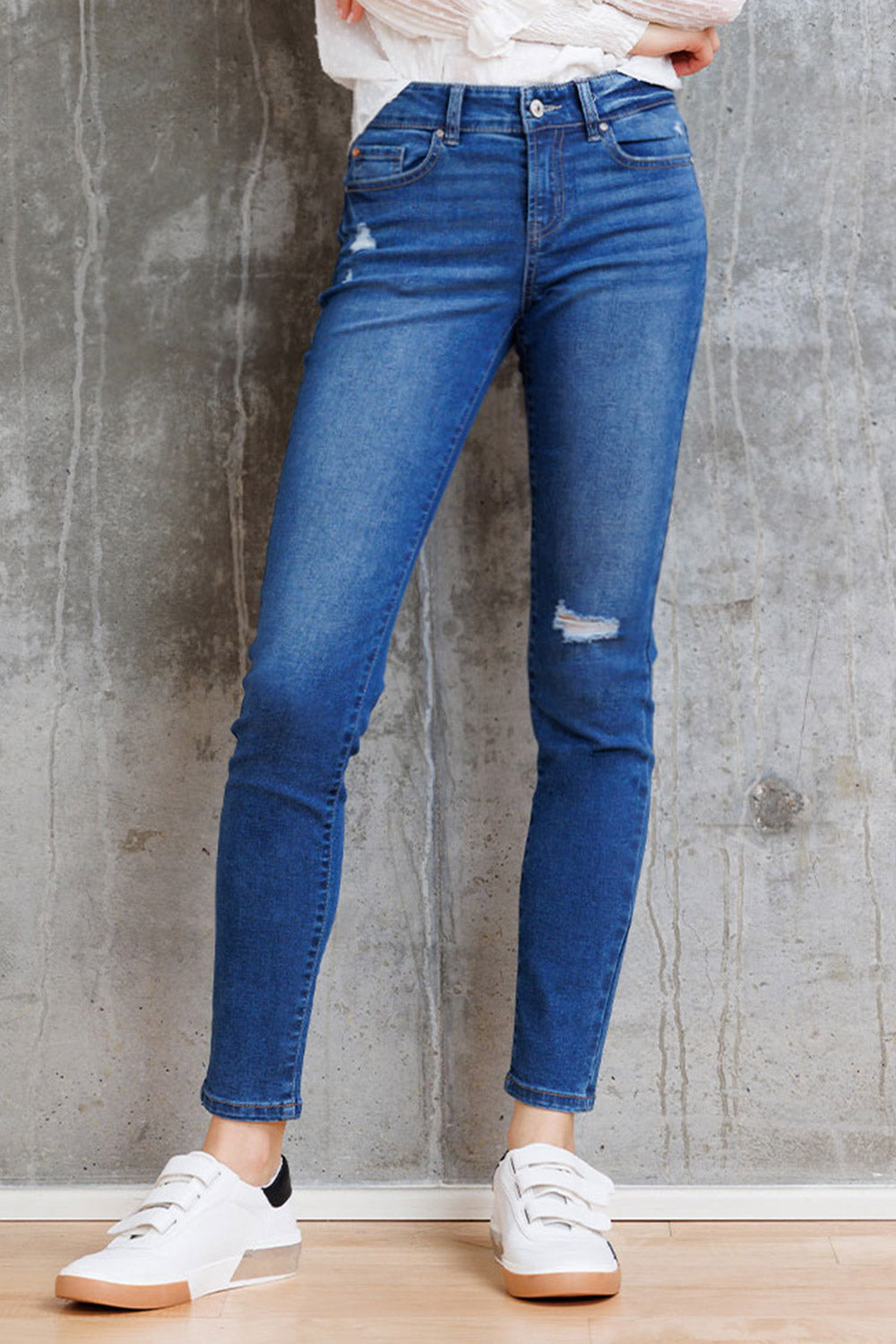 Mid Rise Destructed Skinny Jeans