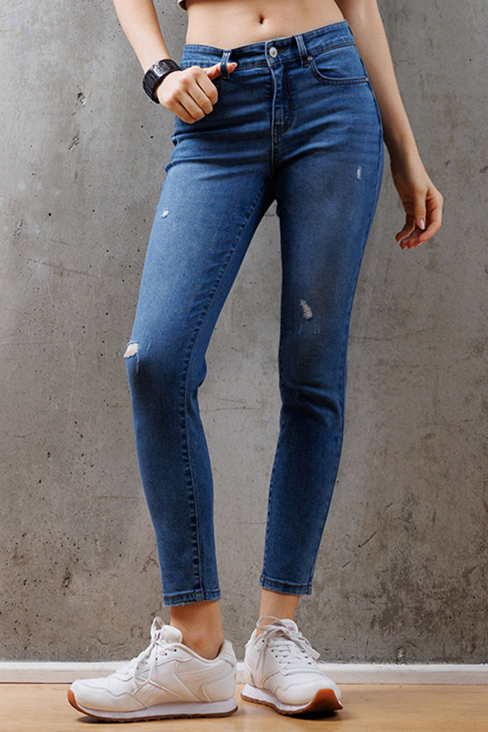 High Rise Destructed Skinny Jeans