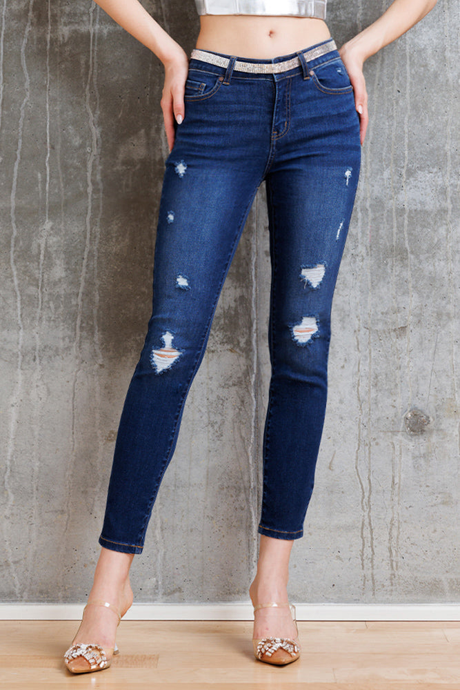 High Rise Destructed Skinny Jeans