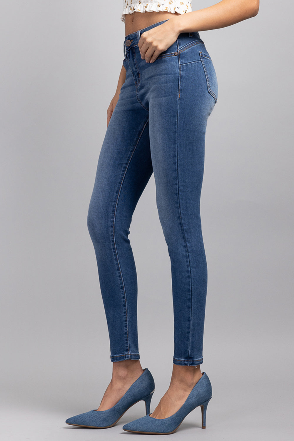 Mid Rise Push Up Ankle Skinny Jeans