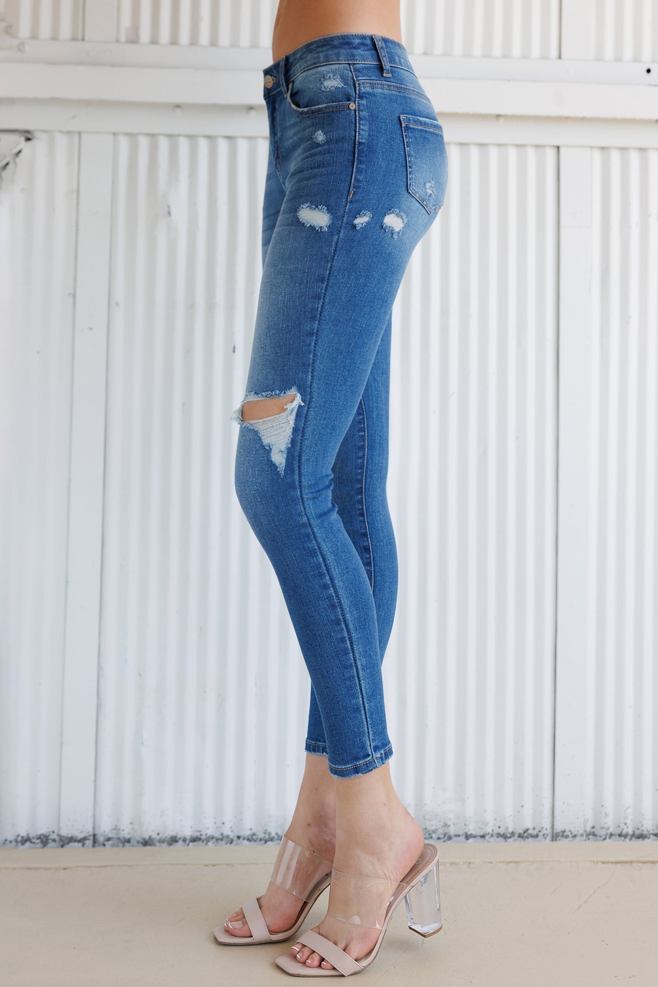 High Rise Destructed Skinny Jeans